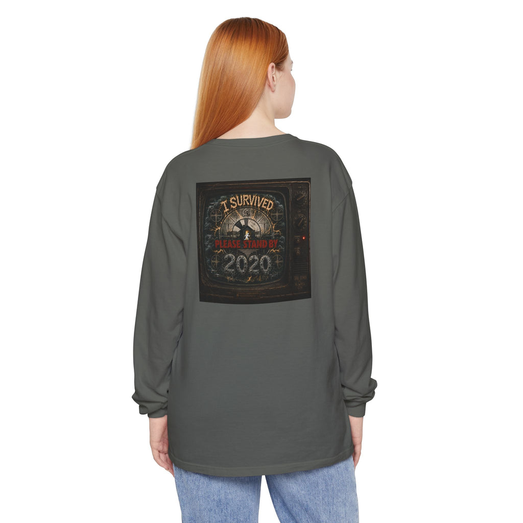 I Survived 2020 — "Please Stand By" Test Pattern Tee Summer Premier Unisex Garment-Dyed Long Sleeve T-Shirt