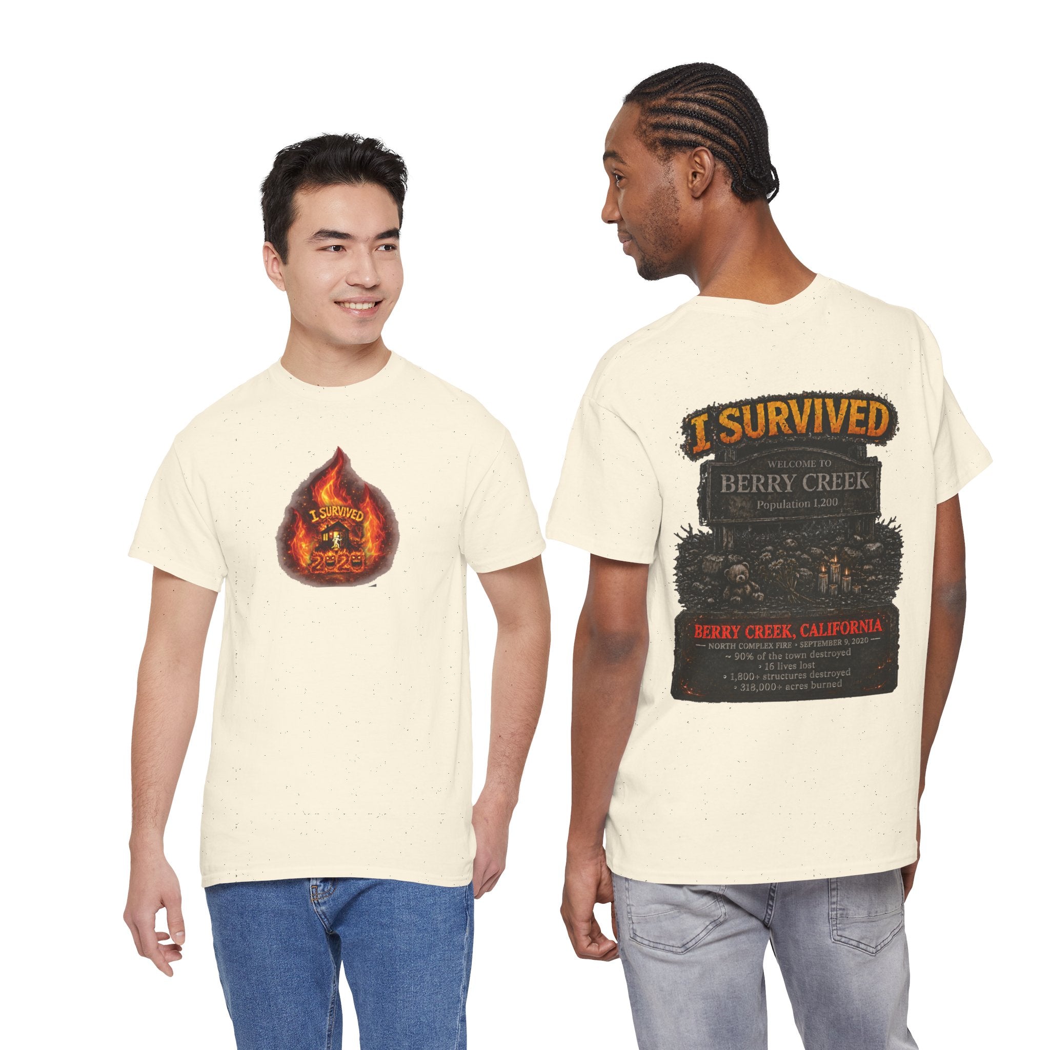 I Survived 2020 — WILDFIRES S2:E1: Director's Cut "Berry Creek" Memorial Unisex Heavy Cotton Tee