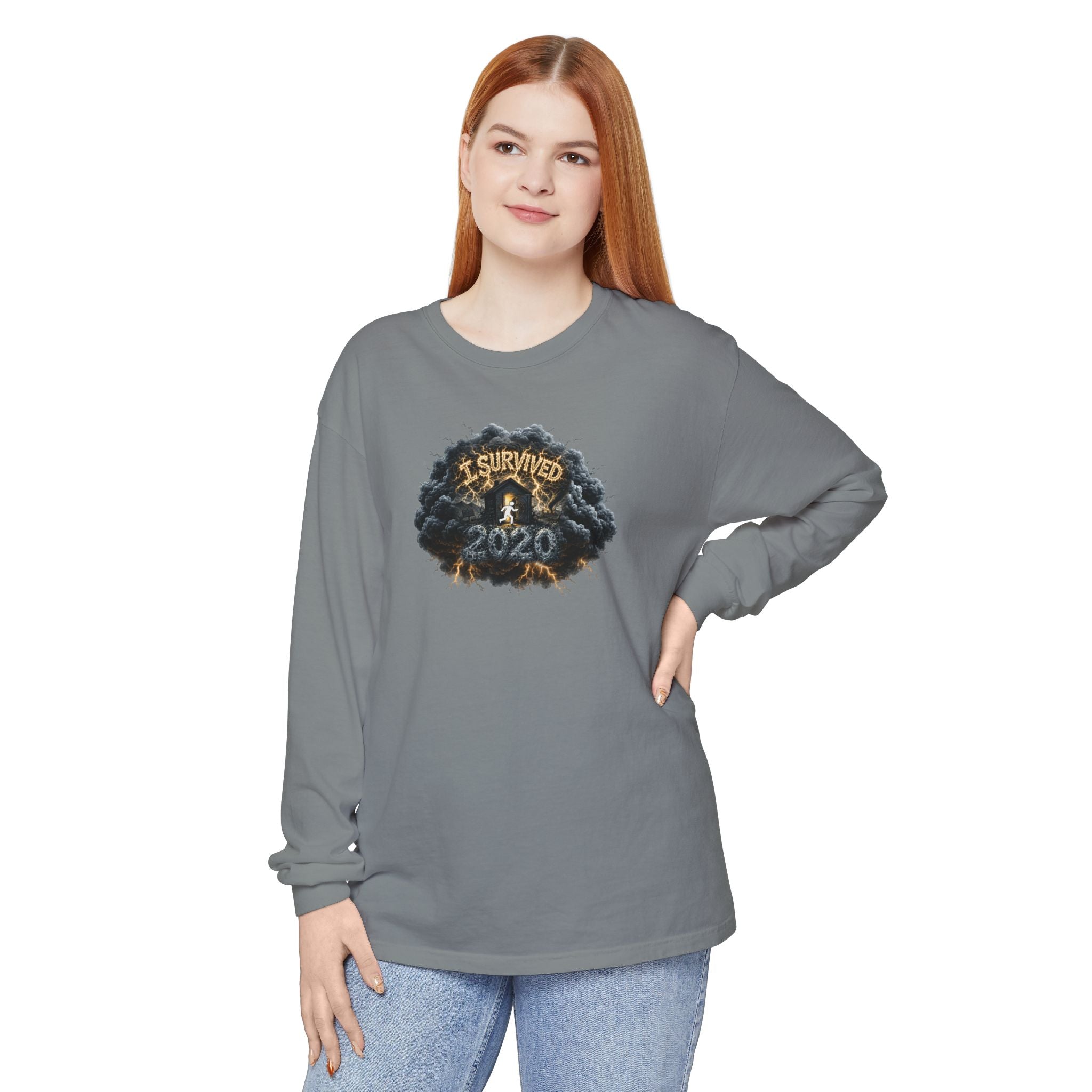 I Survived 2020 — Original PILOT Design: Director's Cut Unisex Garment-Dyed Long Sleeve T-Shirt