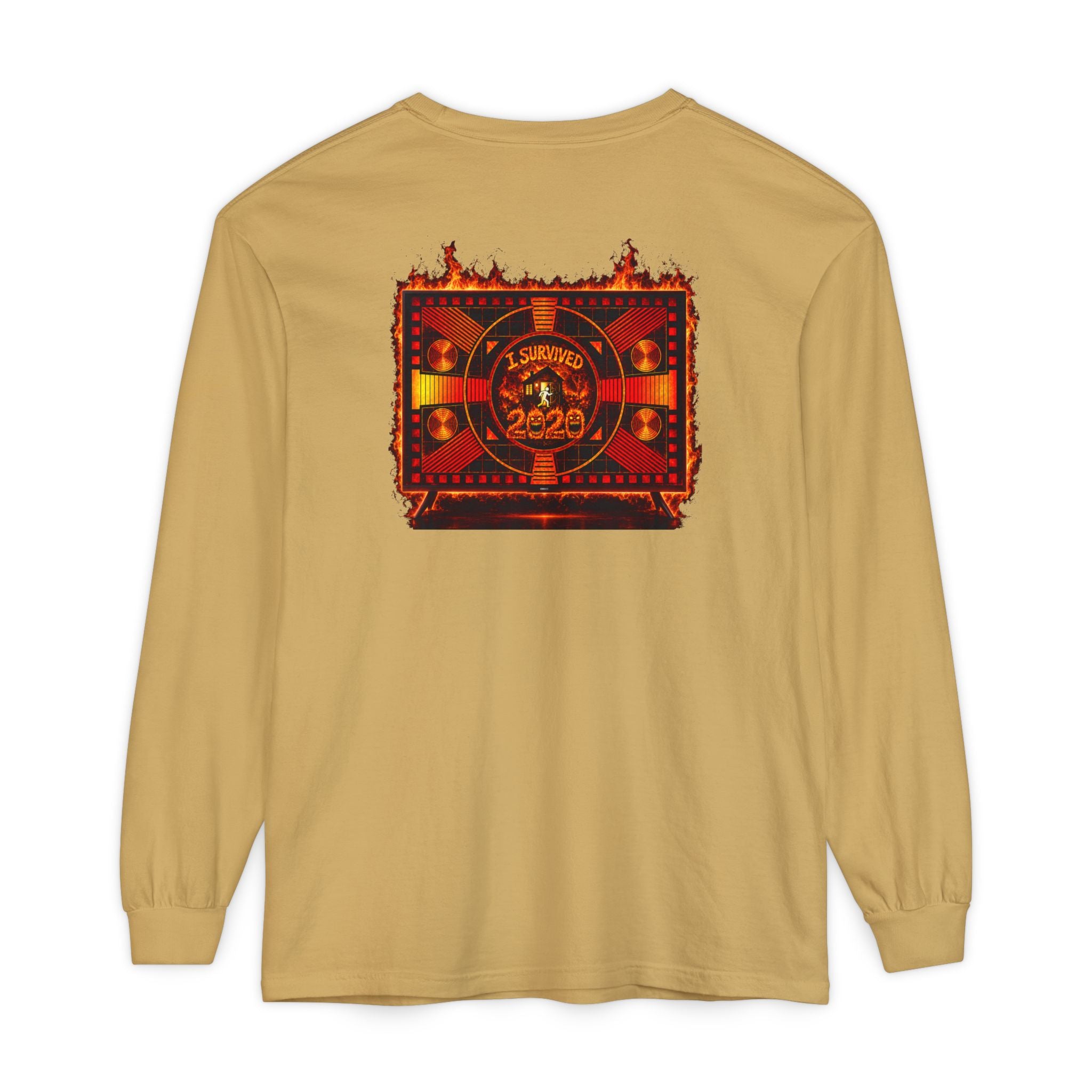 I Survived 2020 — "Please Stand By" Test Pattern Tee Wildfire Signal Edition Summer Premiere Unisex Garment-Dyed Long Sleeve T-Shirt