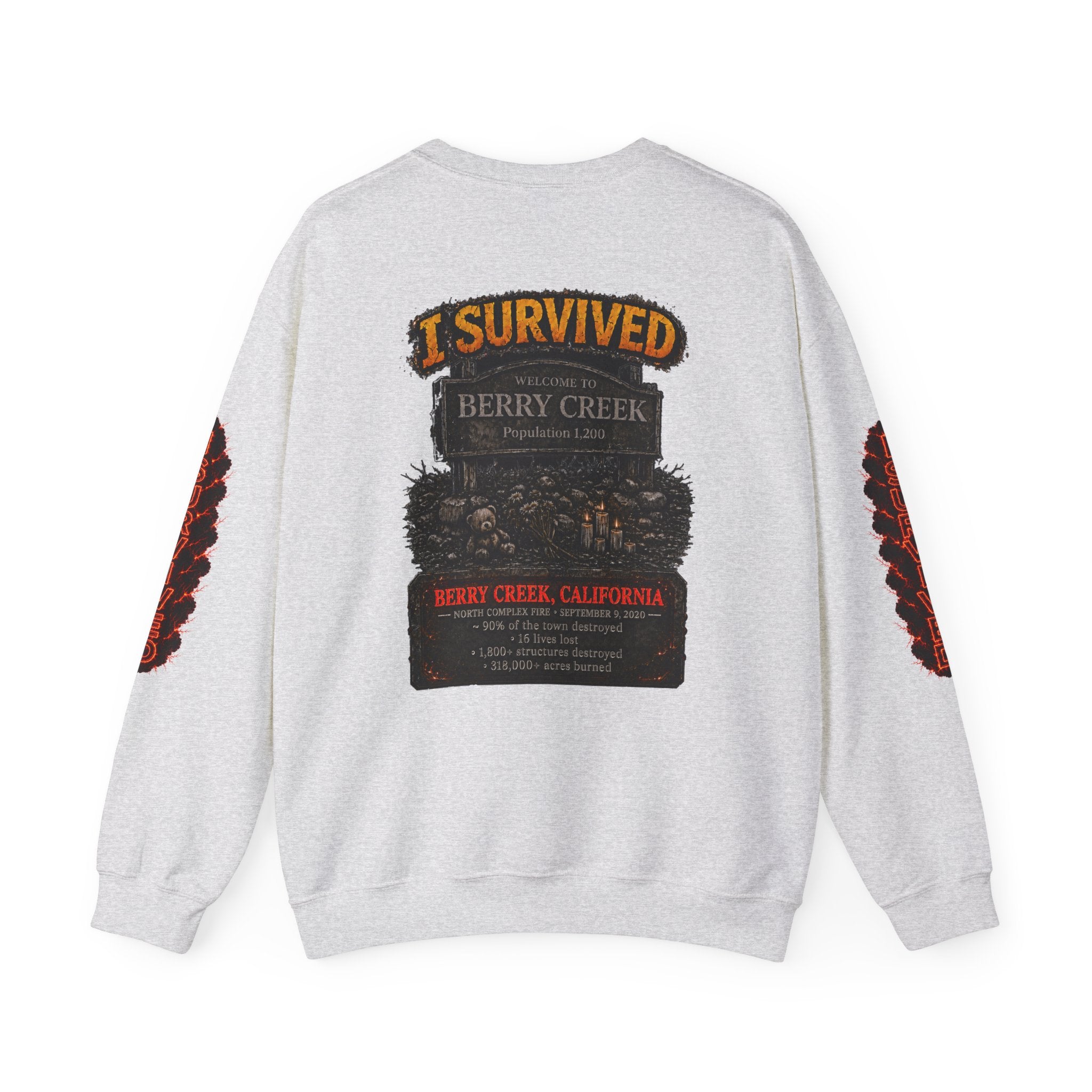 I Survived 2020 — WILDFIRES S2:E1: Director's Cut "Berry Creek" Memorial Unisex Heavy Blend™ Crewneck Sweatshirt