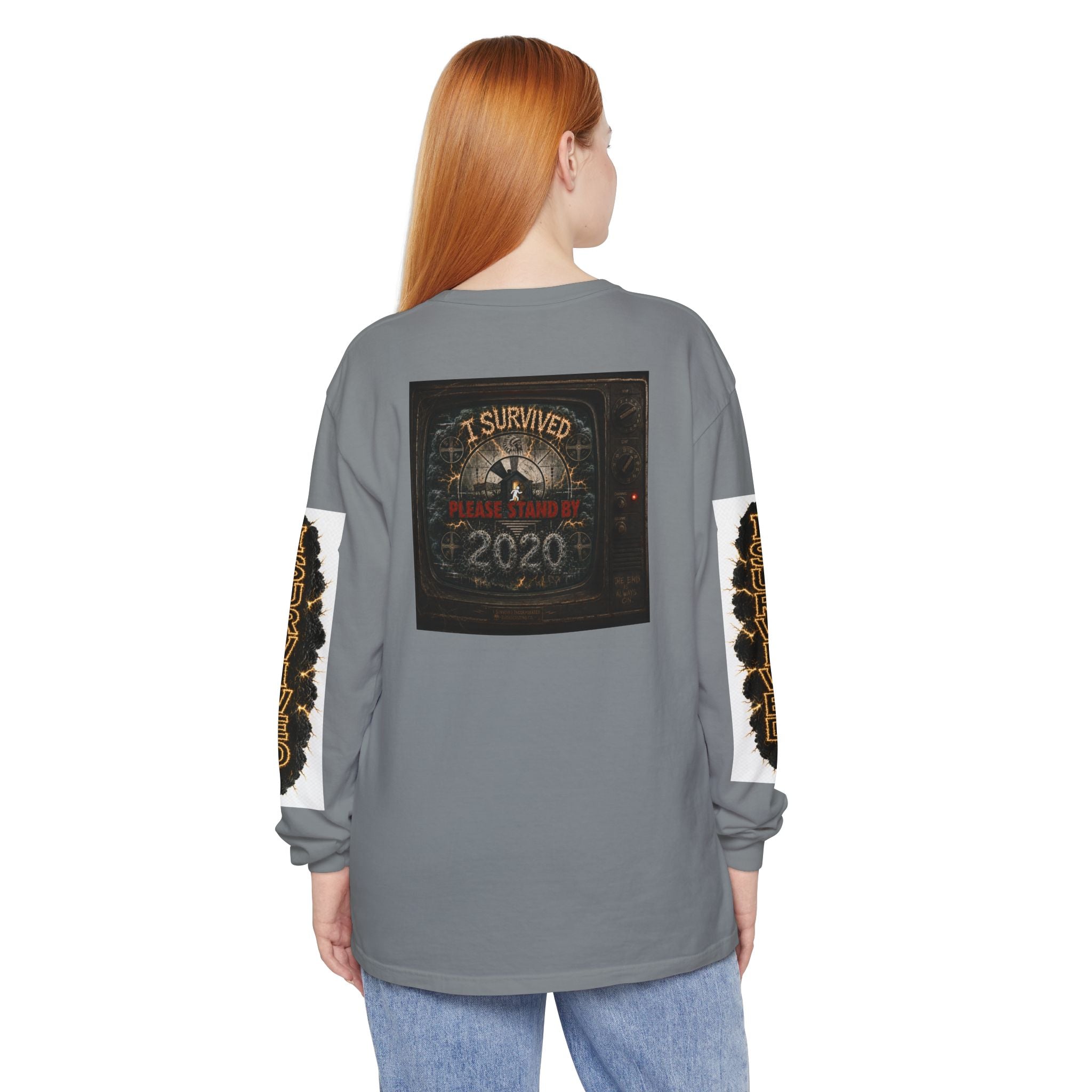 I Survived 2020 — "Please Stand By" Test Pattern Tee Special Edition Summer Premier Unisex Garment-Dyed Long Sleeve T-Shirt