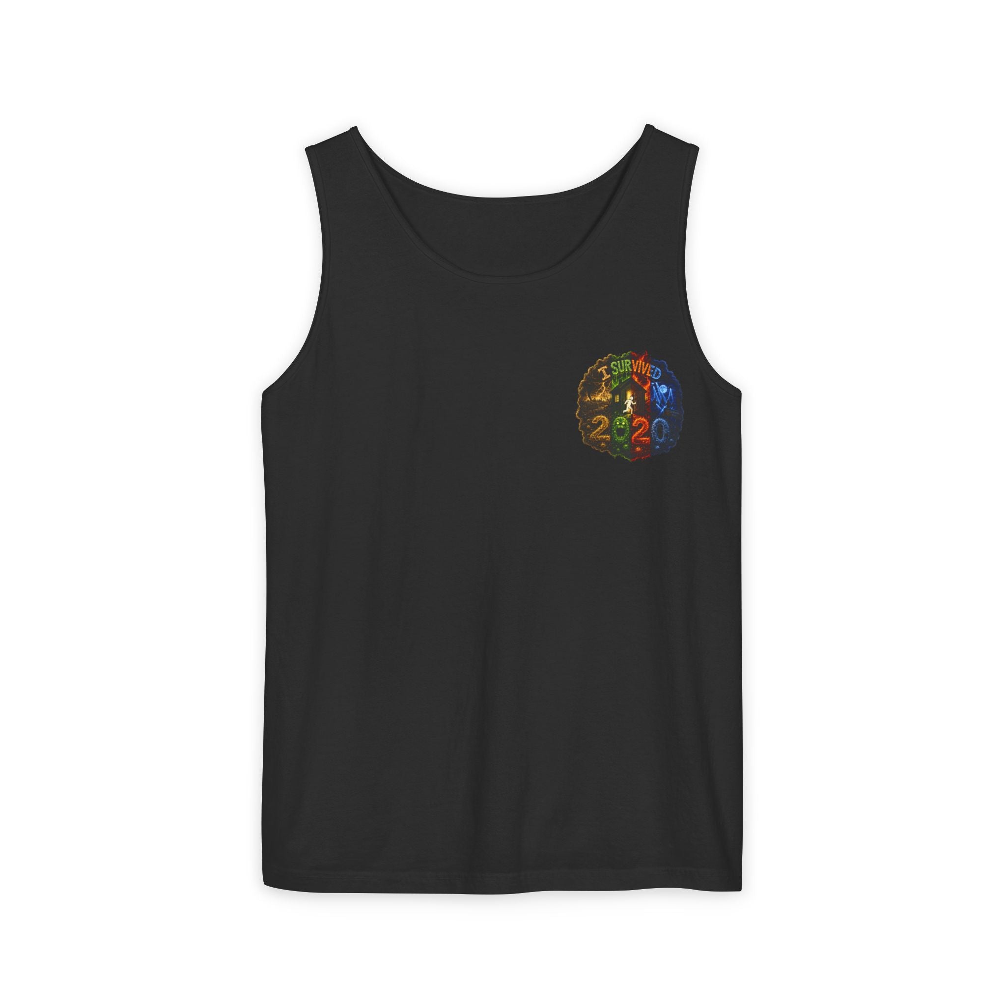 I Survived 2020 — "No Signal" Test Pattern Tee Alien Broadcast Finale Summer Premiere Unisex Garment-Dyed Tank Top