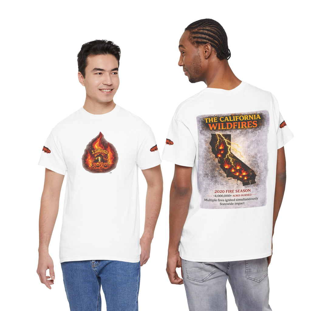 I Survived 2020 — WILDFIRES S2:E3: Director's Cut Special Edition "The California Wildfires" Memorial Unisex Heavy Cotton Tee