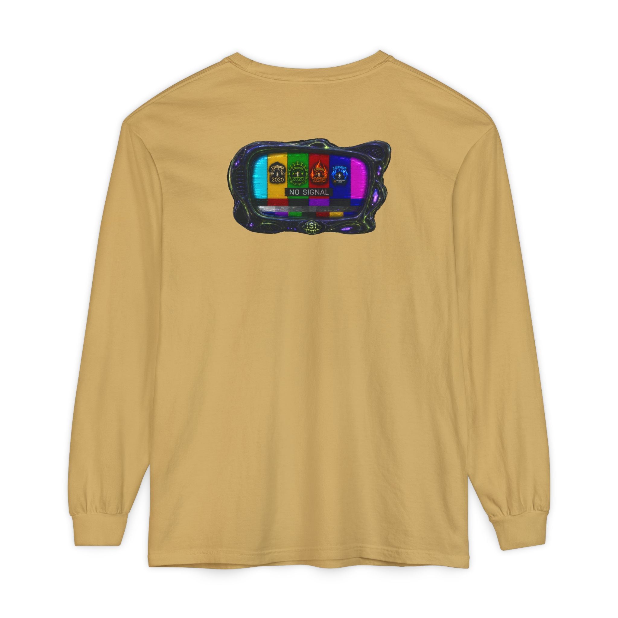 I Survived 2020 — "No Signal" Test Pattern Tee Alien Broadcast Finale Summer Premiere Garment-Dyed Long Sleeve T-Shirt