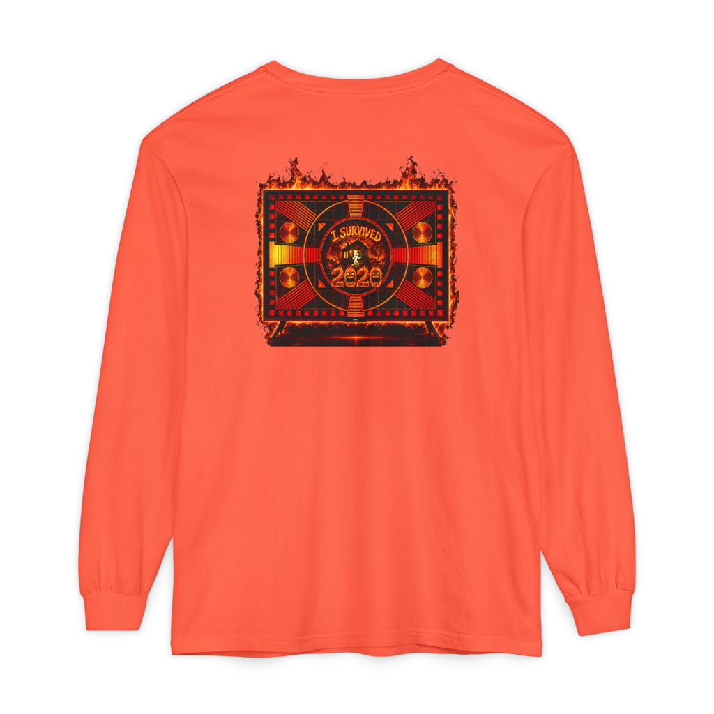I Survived 2020 — "Please Stand By" Test Pattern Tee Wildfire Signal Edition Summer Premiere Unisex Garment-Dyed Long Sleeve T-Shirt