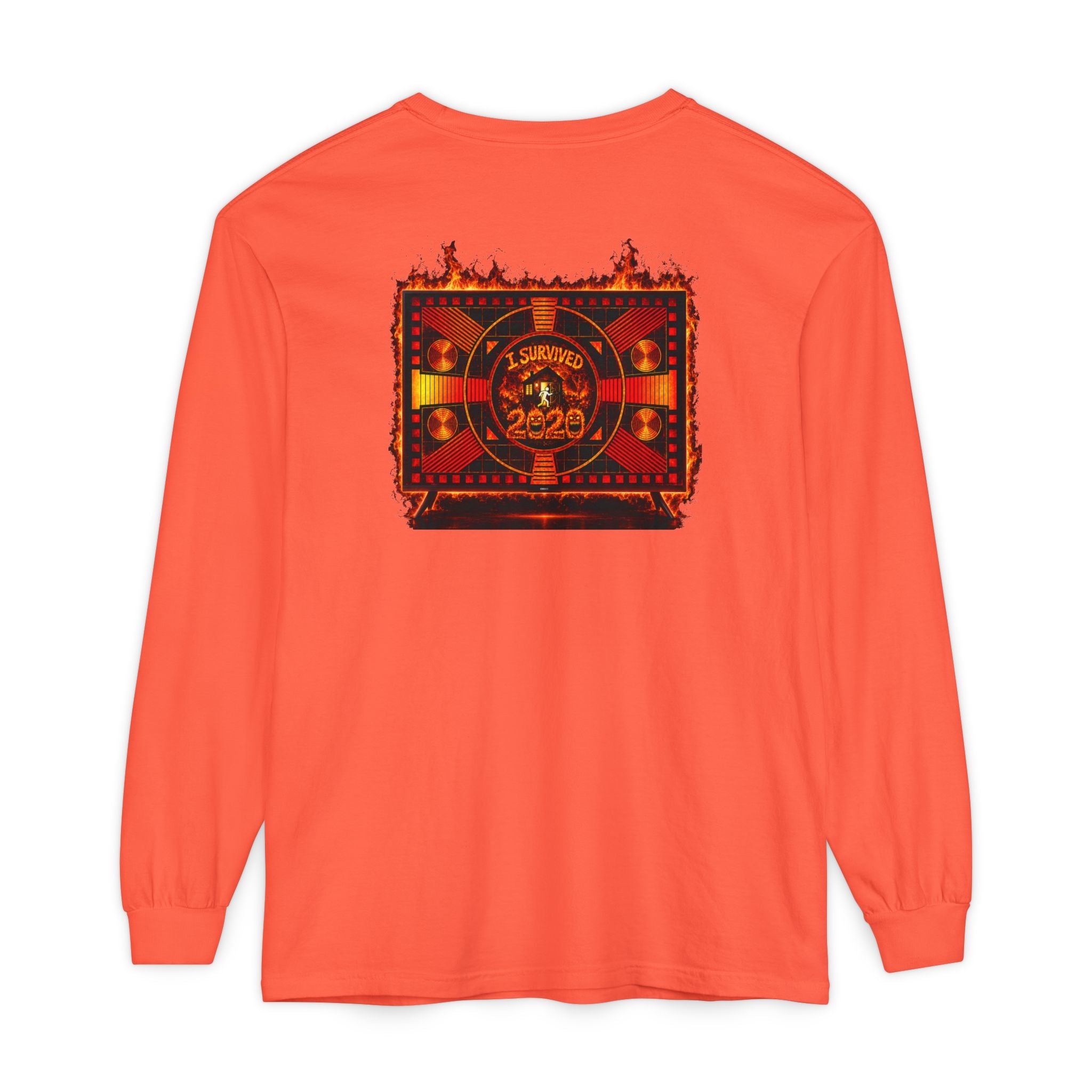 I Survived 2020 — "Please Stand By" Test Pattern Tee Wildfire Signal Edition Summer Premiere Unisex Garment-Dyed Long Sleeve T-Shirt