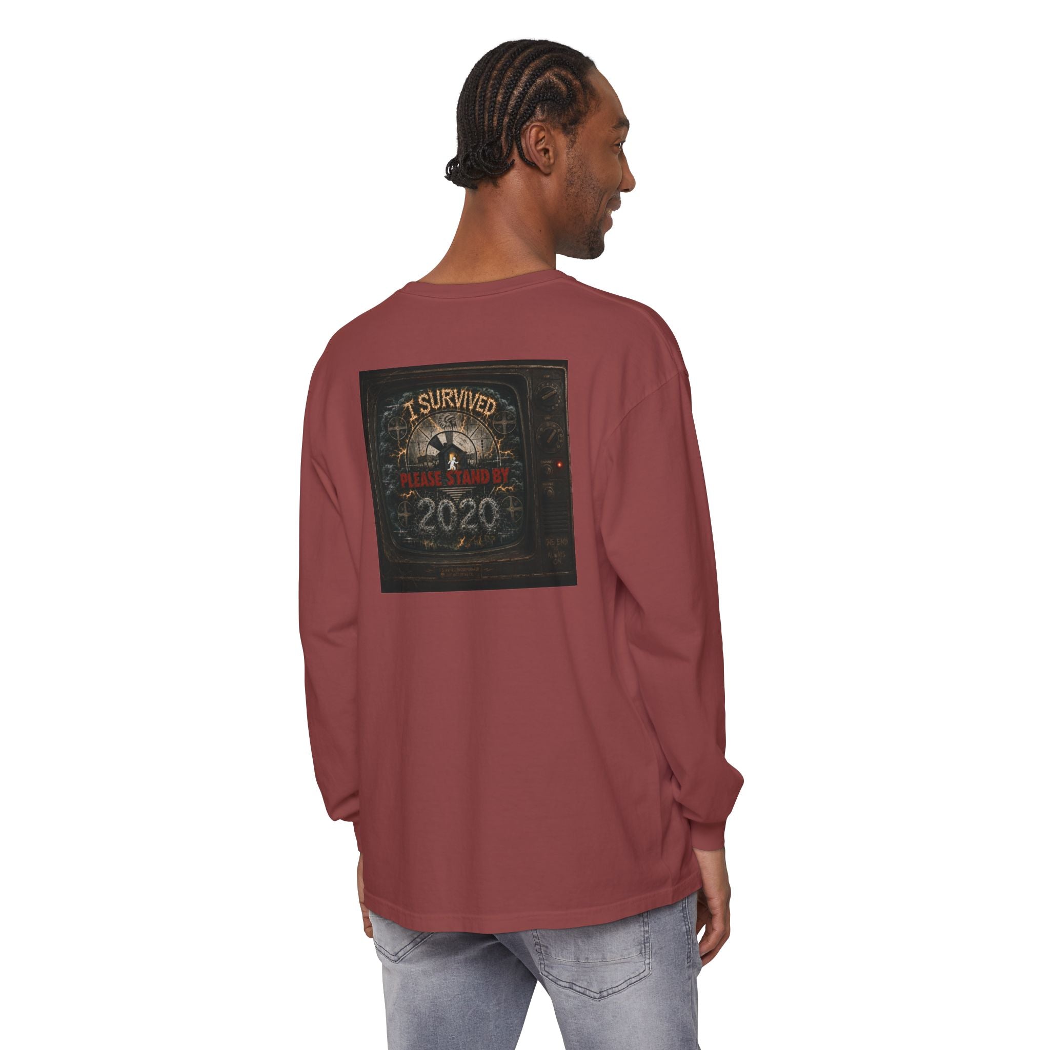 I Survived 2020 — "Please Stand By" Test Pattern Tee Summer Premier Unisex Garment-Dyed Long Sleeve T-Shirt