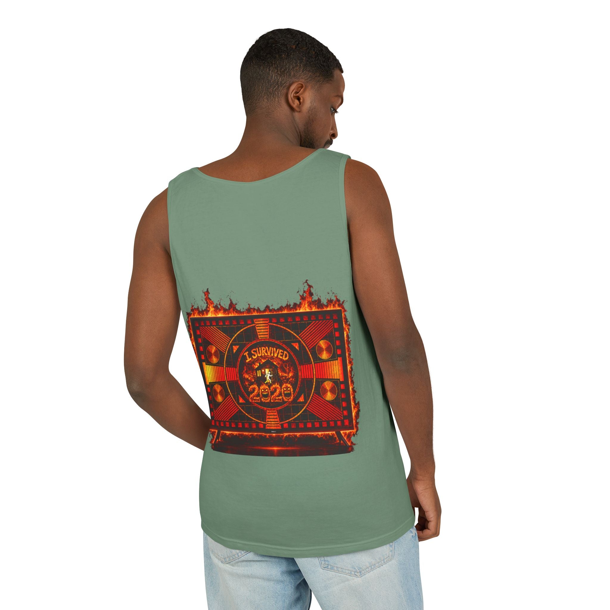 I Survived 2020 — "Please Stand By" Test Pattern Tee Wildfire Signal Edition Summer Premiere Unisex Garment-Dyed Tank Top
