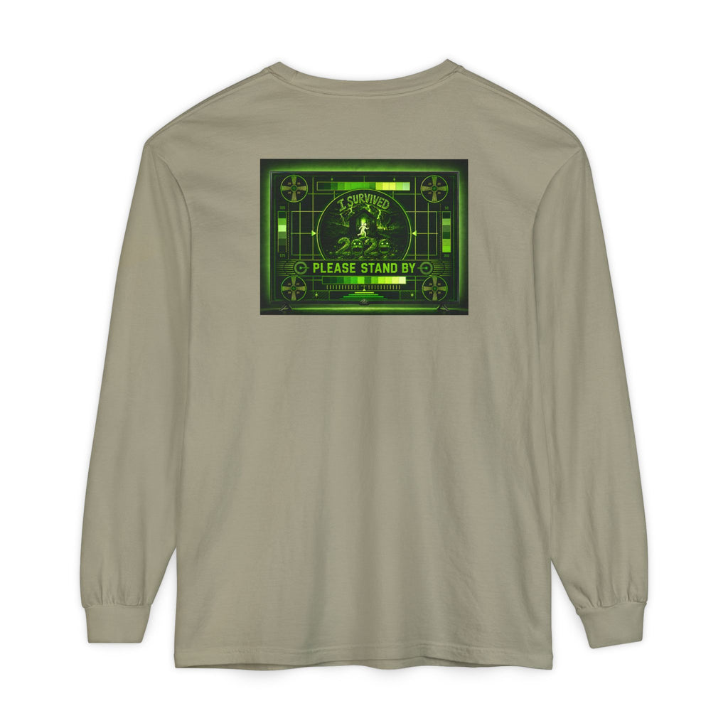 I Survived 2020 — "Please Stand By" Test Pattern Toxic Signal Tee Summer Premiere Unisex Garment-Dyed Long Sleeve T-Shirt