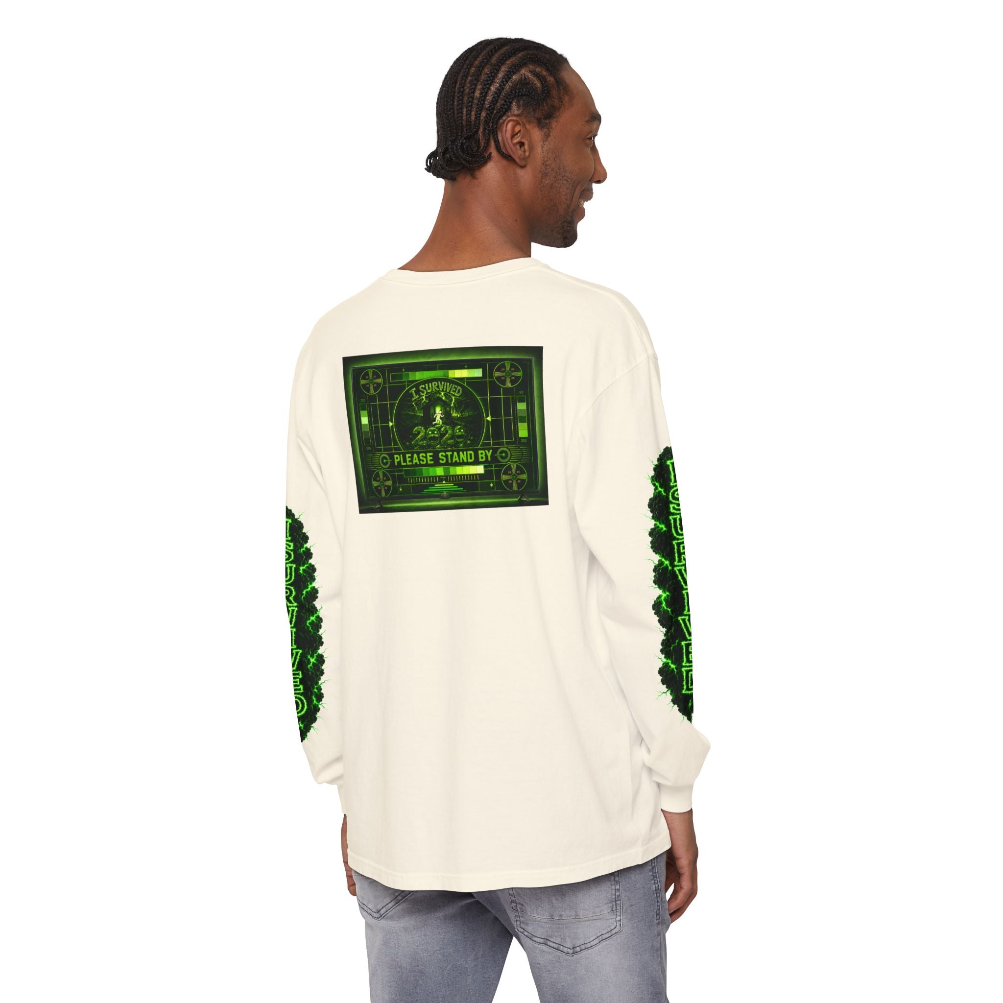I Survived 2020 — "Please Stand By" Test Pattern Toxic Signal Tee Special Edition Summer Premiere Unisex Garment-Dyed Long Sleeve T-Shirt