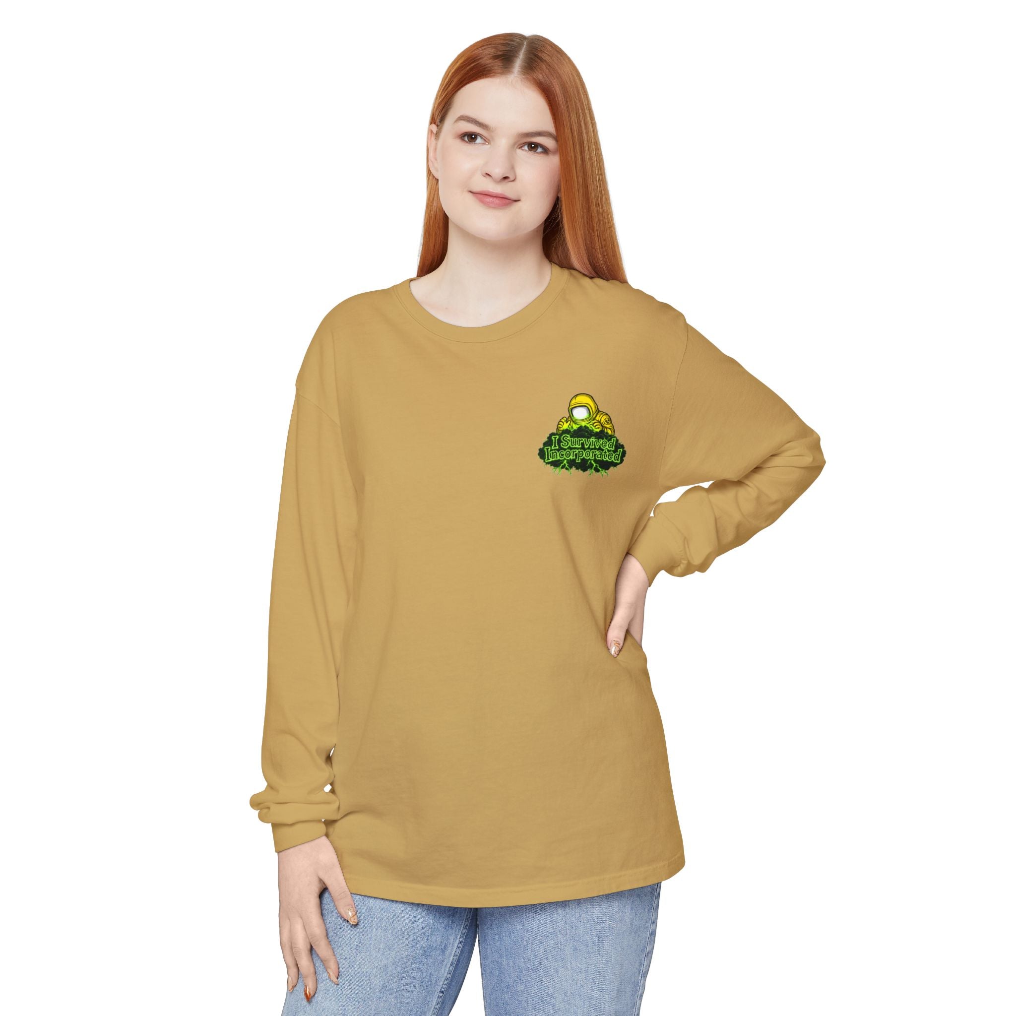 I Survived 2020 — "Please Stand By" Test Pattern Toxic Signal Tee Summer Premiere Unisex Garment-Dyed Long Sleeve T-Shirt