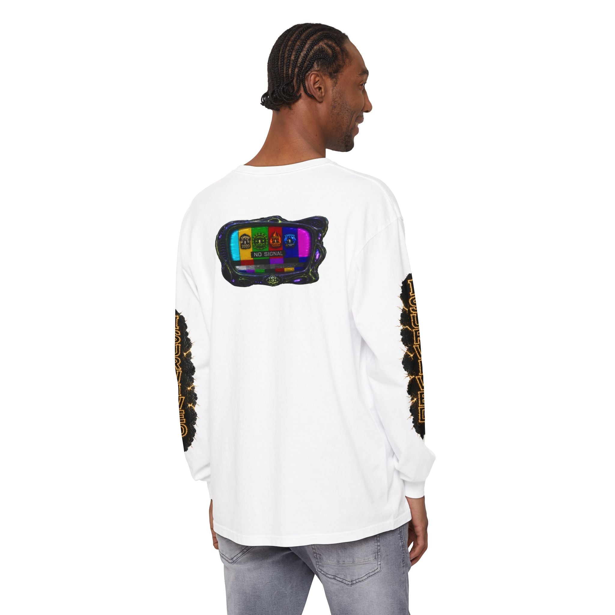 I Survived 2020 — "No Signal" Test Pattern Tee Special Edition Alien Broadcast Finale Summer Premiere Unisex Garment-Dyed Long Sleeve T-Shirt
