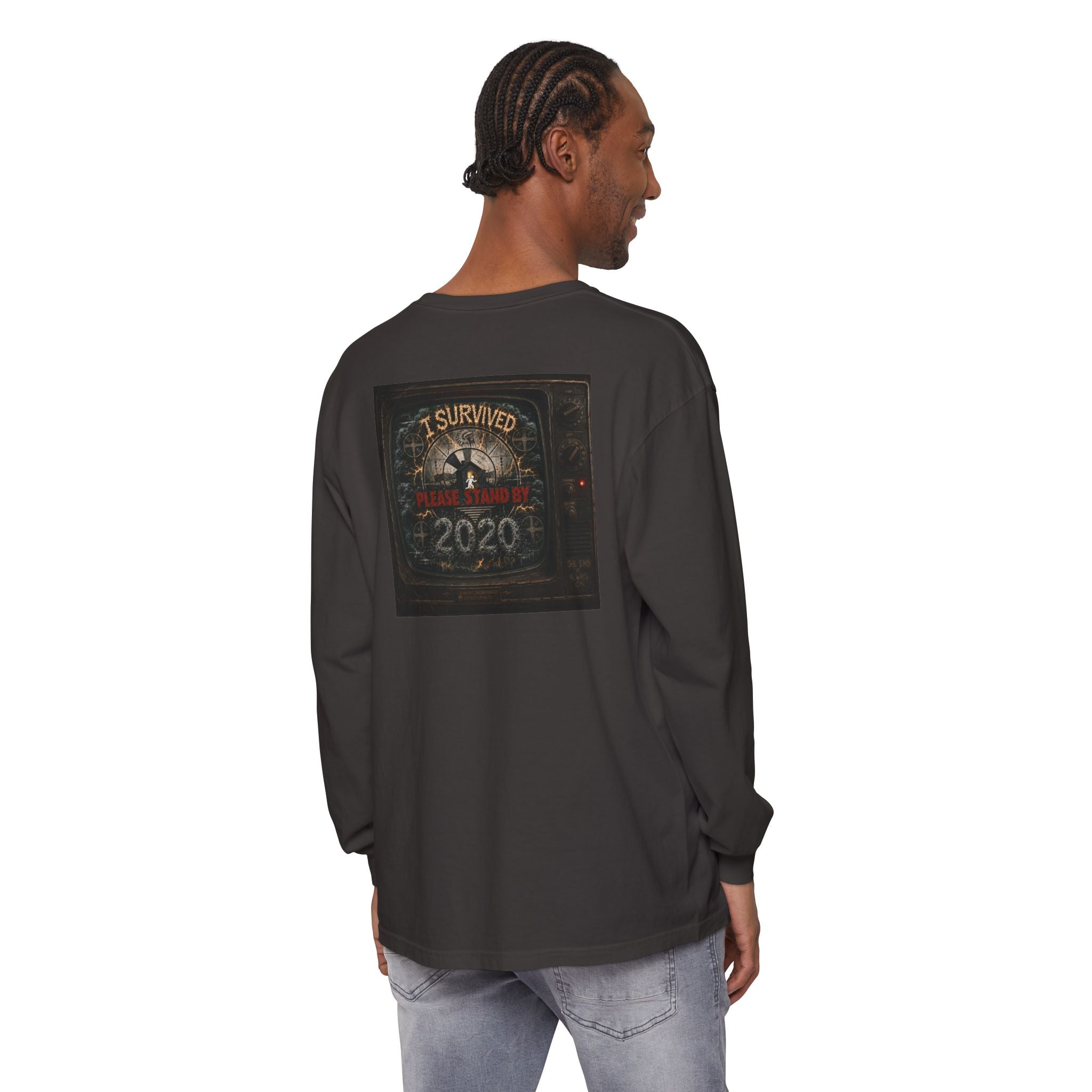 I Survived 2020 — "Please Stand By" Test Pattern Tee Summer Premier Unisex Garment-Dyed Long Sleeve T-Shirt
