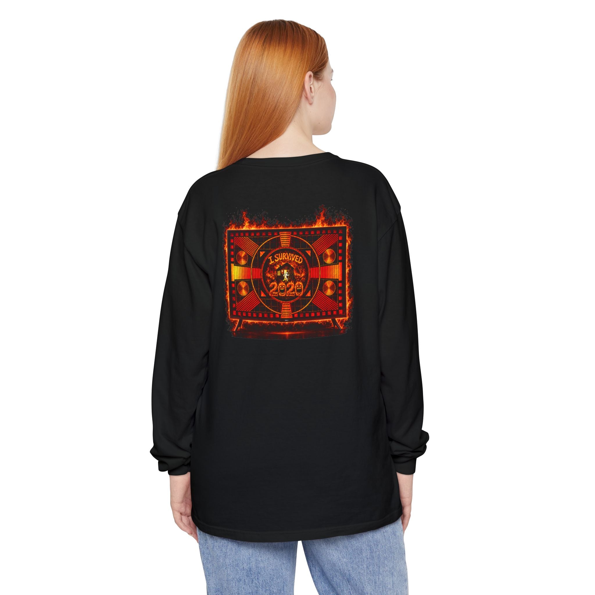 I Survived 2020 — "Please Stand By" Test Pattern Tee Wildfire Signal Edition Summer Premiere Unisex Garment-Dyed Long Sleeve T-Shirt