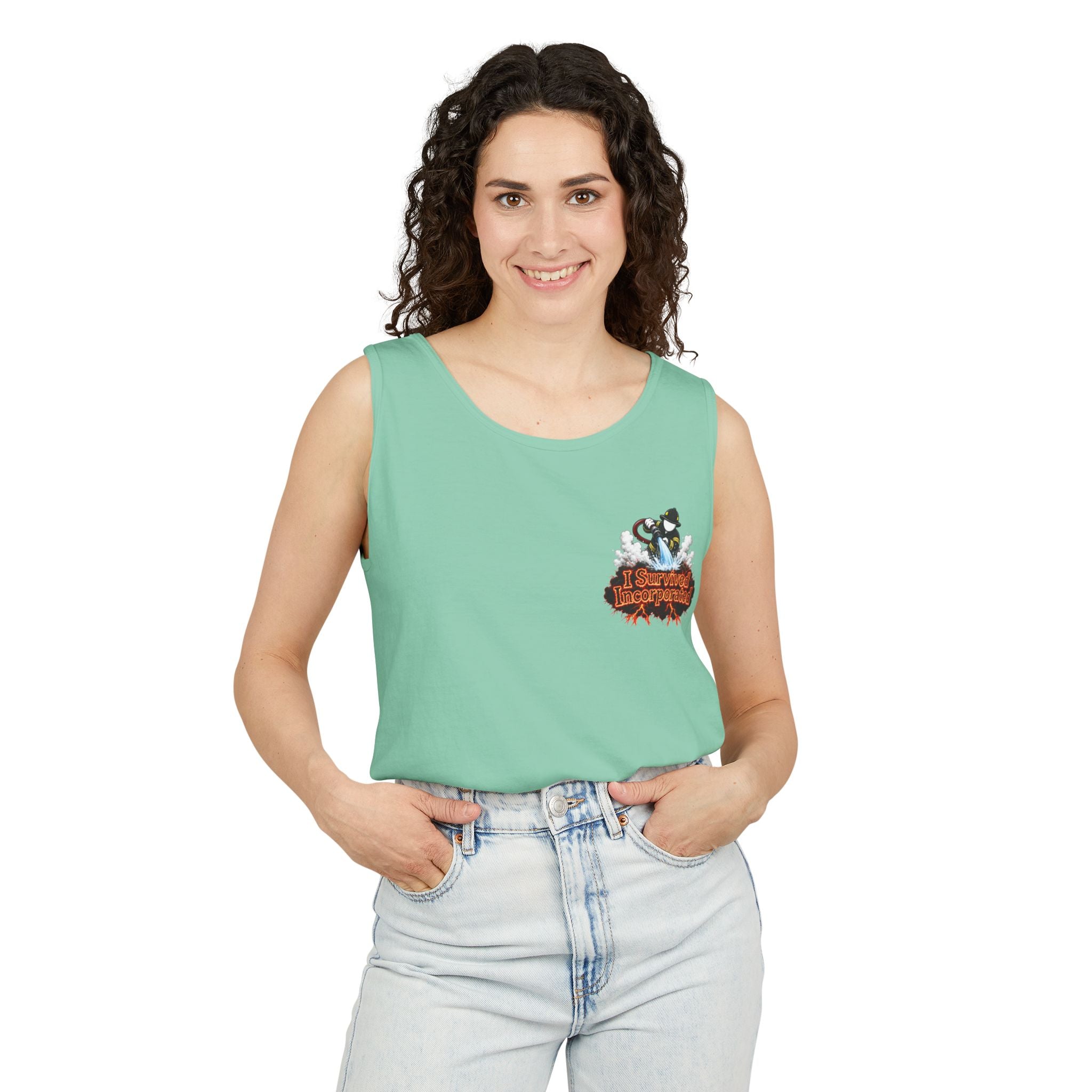 I Survived 2020 — "Please Stand By" Test Pattern Tee Wildfire Signal Edition Summer Premiere Unisex Garment-Dyed Tank Top