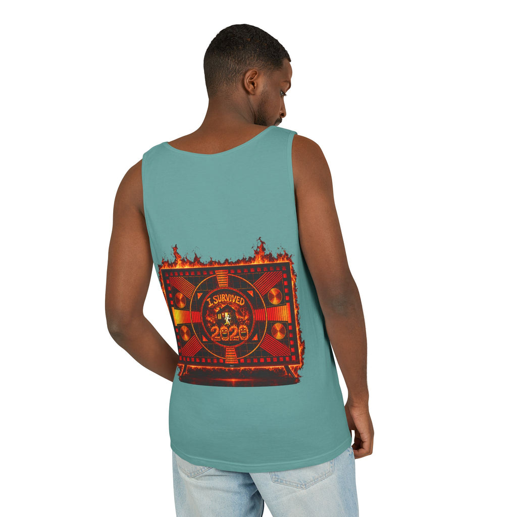 I Survived 2020 — "Please Stand By" Test Pattern Tee Wildfire Signal Edition Summer Premiere Unisex Garment-Dyed Tank Top