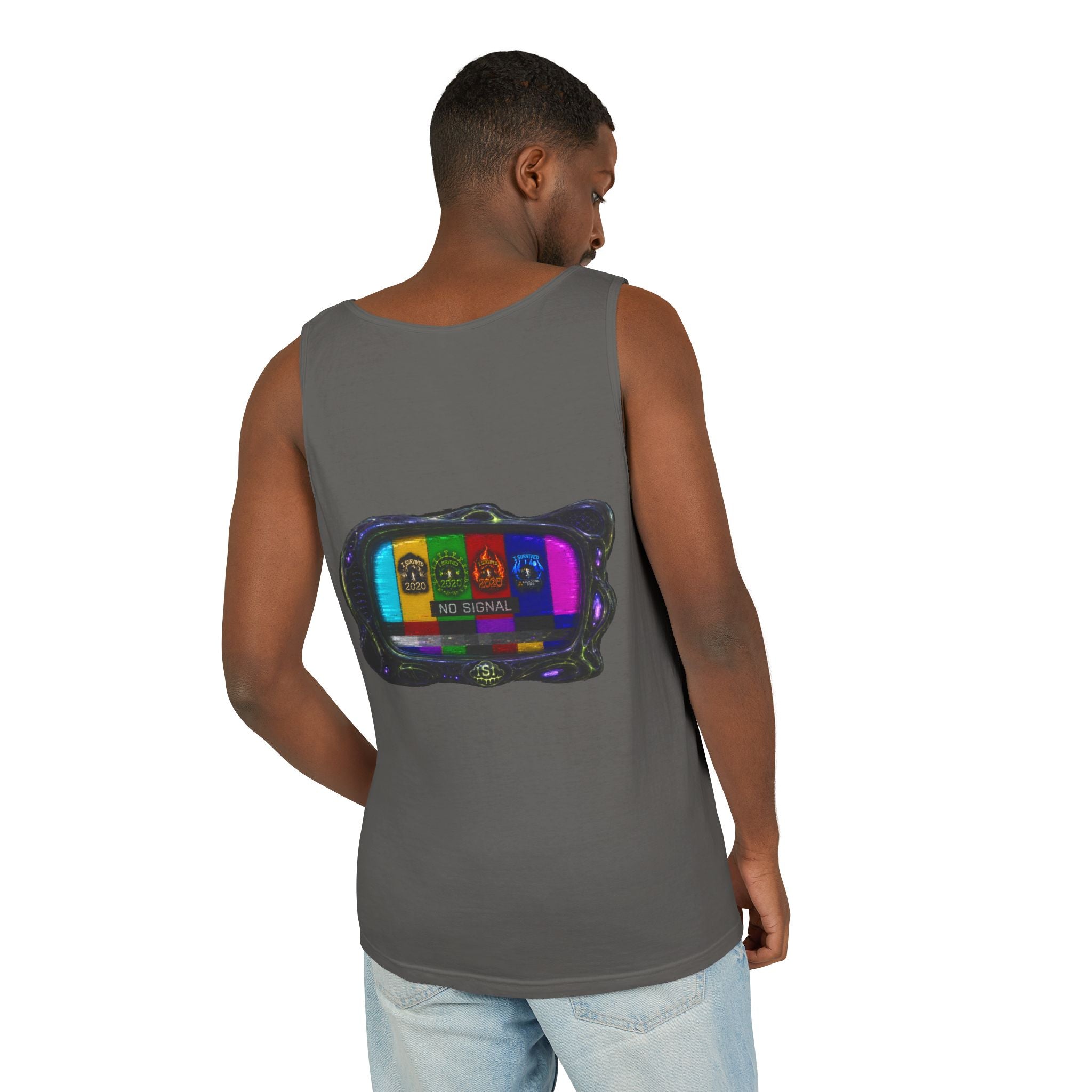 I Survived 2020 — "No Signal" Test Pattern Tee Alien Broadcast Finale Summer Premiere Unisex Garment-Dyed Tank Top