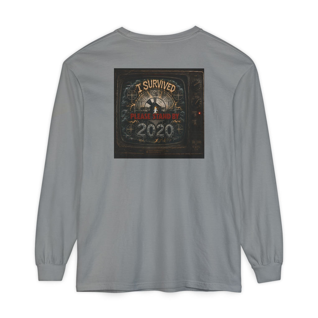 I Survived 2020 — "Please Stand By" Test Pattern Tee Summer Premier Unisex Garment-Dyed Long Sleeve T-Shirt