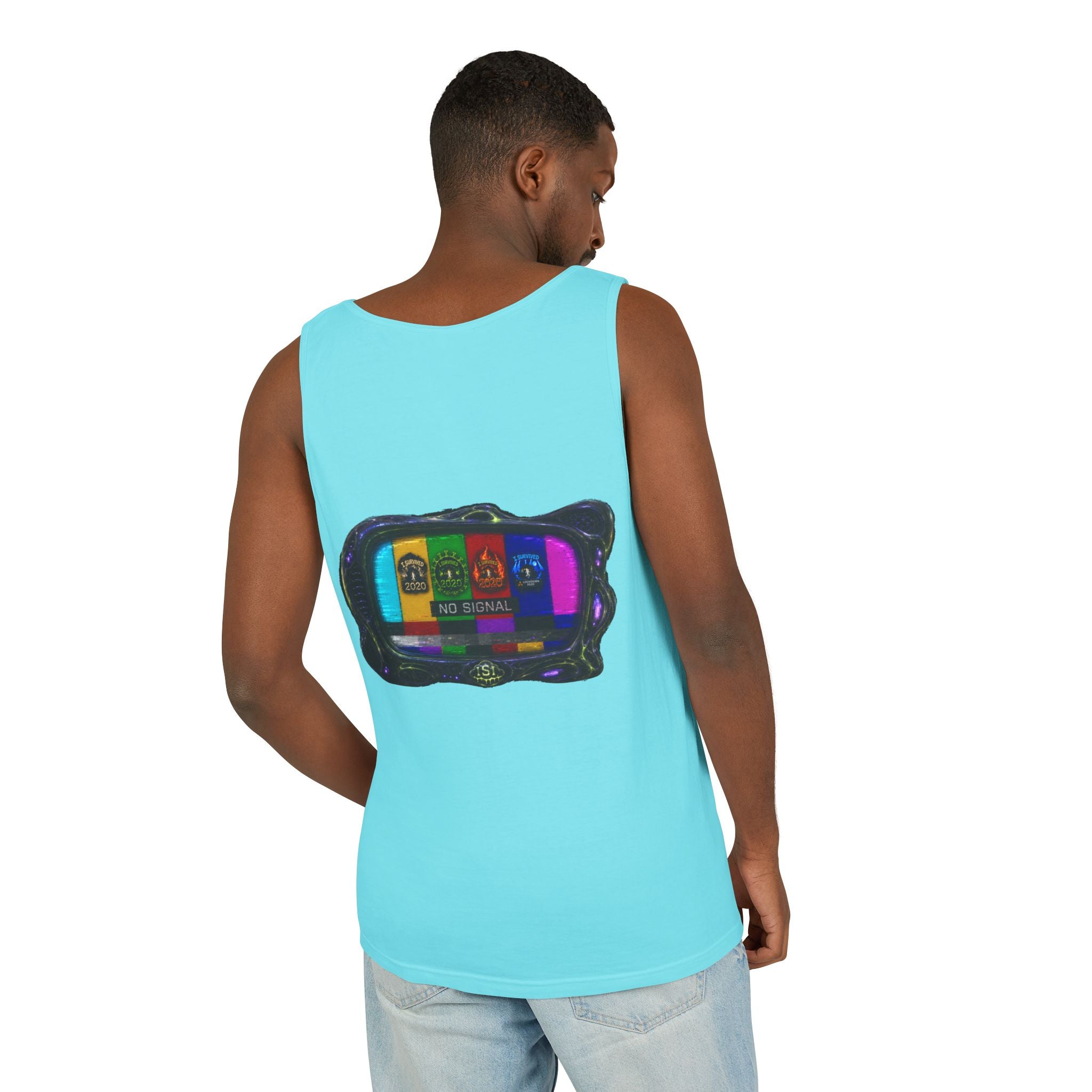 I Survived 2020 — "No Signal" Test Pattern Tee Alien Broadcast Finale Summer Premiere Unisex Garment-Dyed Tank Top