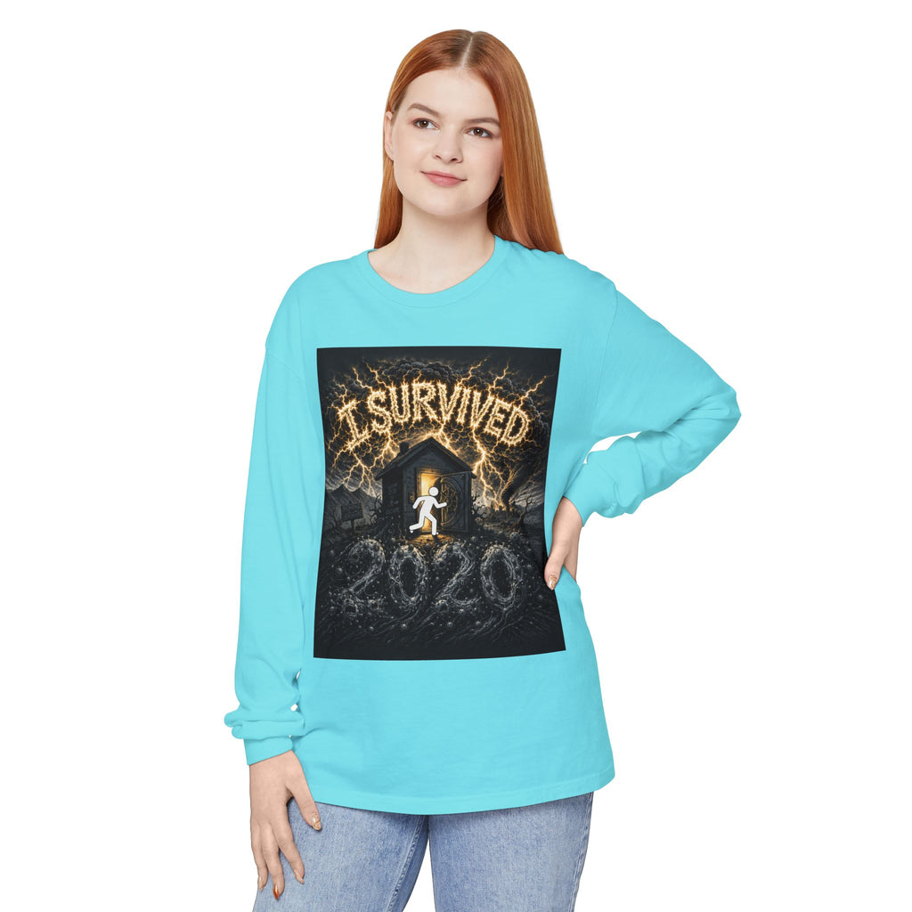 I Survived 2020 — Original Design Teaser Tee | Season 1 Premiere Drop Unisex Garment-dyed Long Sleeve T-Shirt