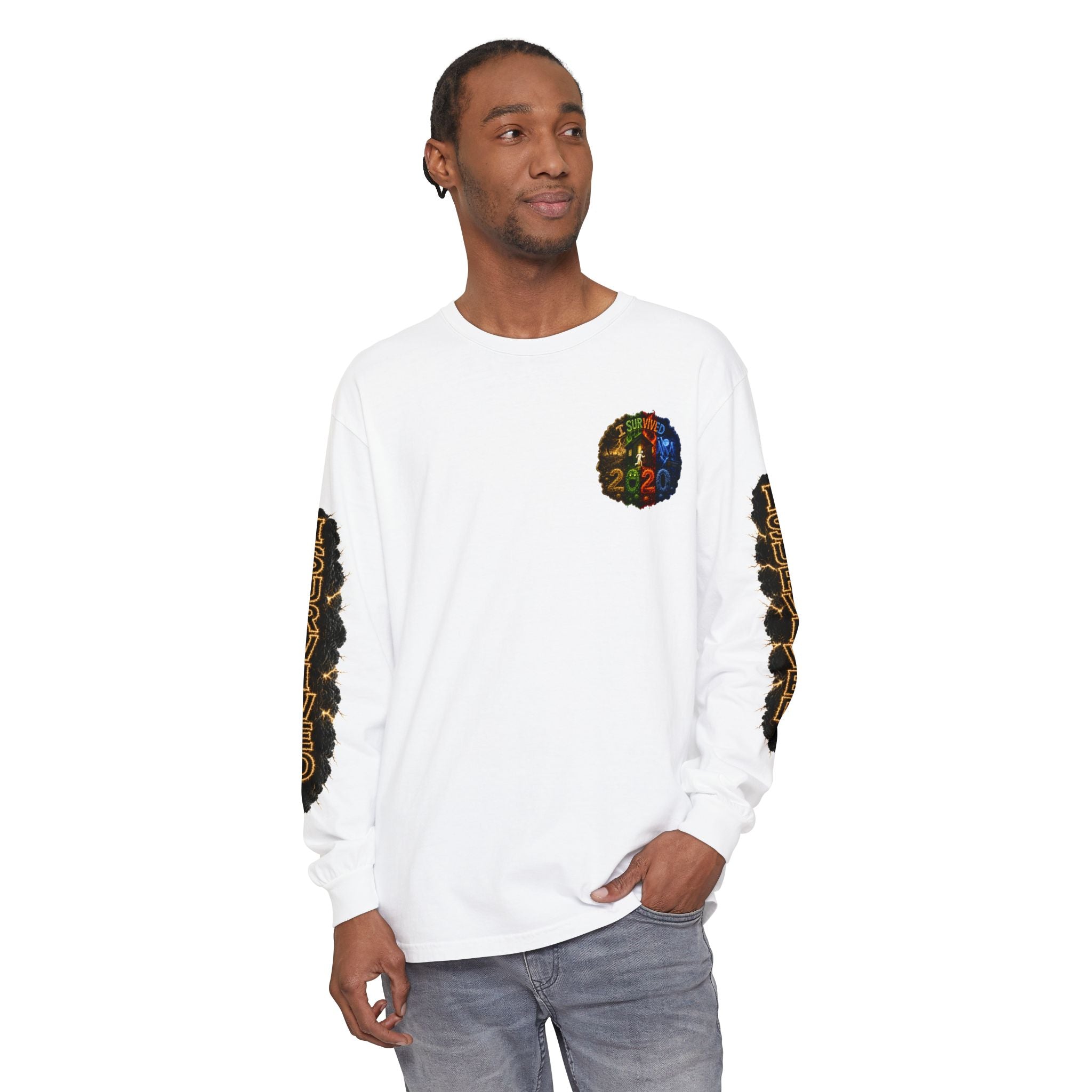 I Survived 2020 — "No Signal" Test Pattern Tee Special Edition Alien Broadcast Finale Summer Premiere Unisex Garment-Dyed Long Sleeve T-Shirt