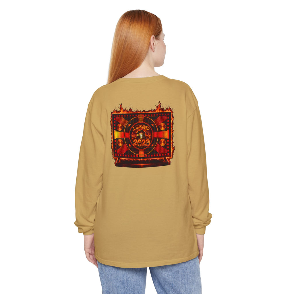 I Survived 2020 — "Please Stand By" Test Pattern Tee Wildfire Signal Edition Summer Premiere Unisex Garment-Dyed Long Sleeve T-Shirt