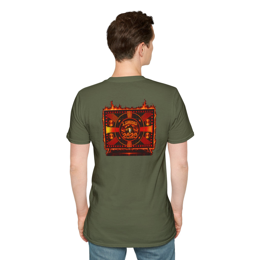 I Survived 2020 — "Please Stand By" Test Pattern Tee Wildfire Signal Edition Summer Premiere Unisex Softstyle T-Shirt
