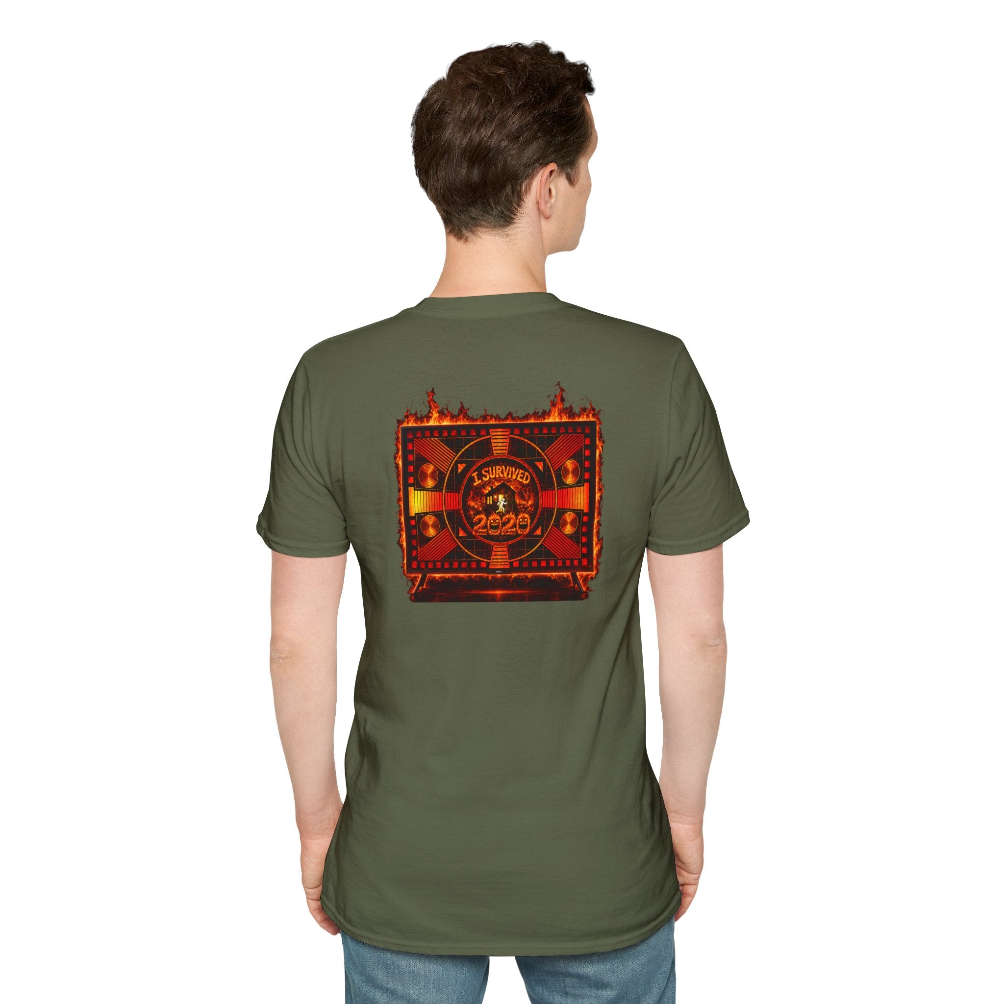 I Survived 2020 — "Please Stand By" Test Pattern Tee Wildfire Signal Edition Summer Premiere Unisex Softstyle T-Shirt