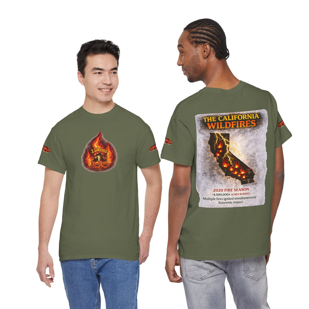 I Survived 2020 — WILDFIRES S2:E3: Director's Cut Special Edition "The California Wildfires" Memorial Unisex Heavy Cotton Tee