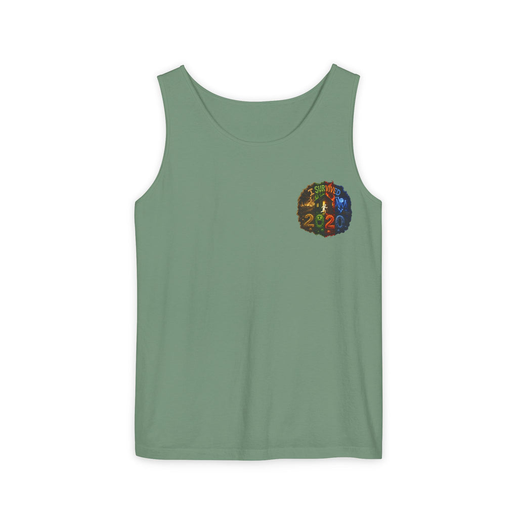 I Survived 2020 — "No Signal" Test Pattern Tee Alien Broadcast Finale Summer Premiere Unisex Garment-Dyed Tank Top