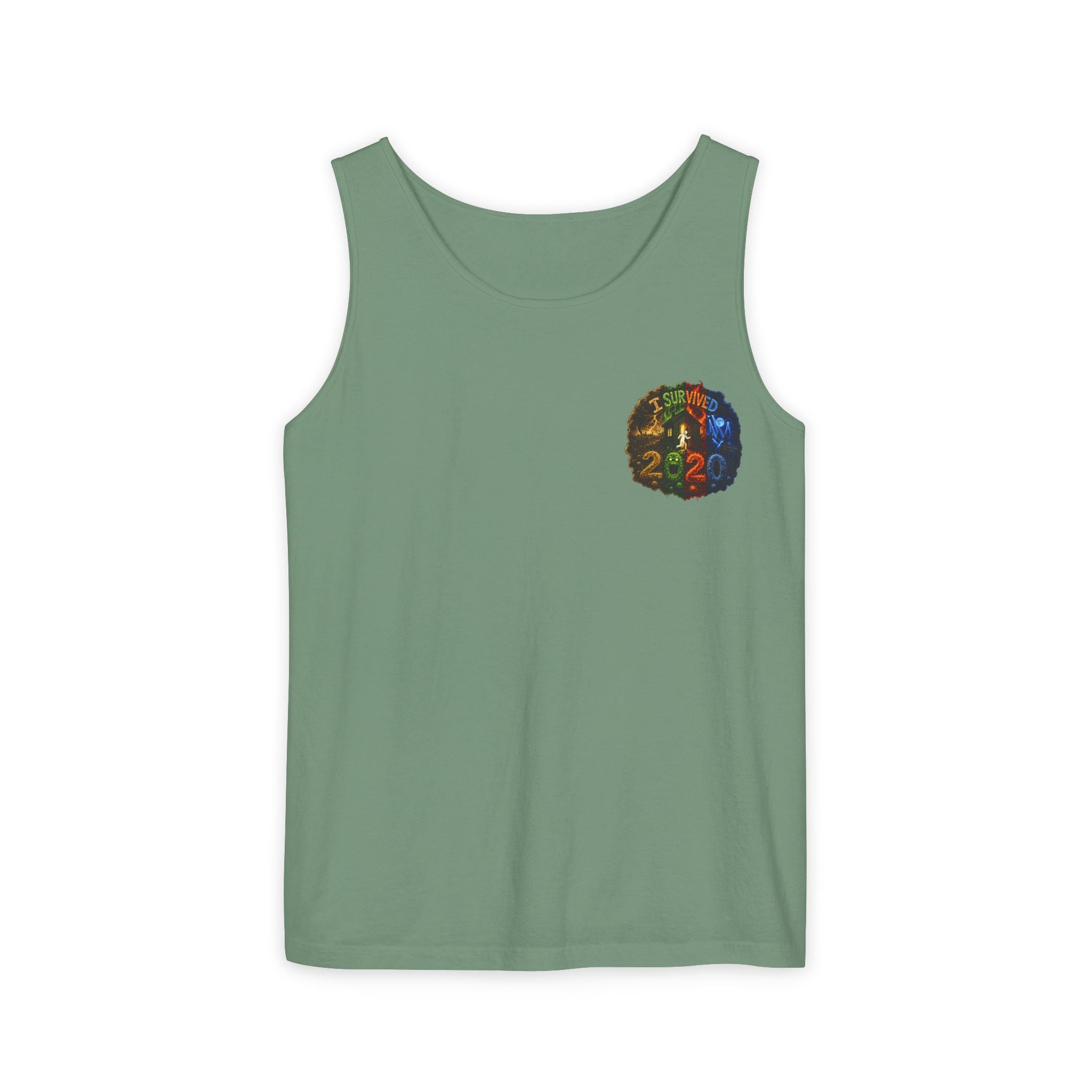 I Survived 2020 — "No Signal" Test Pattern Tee Alien Broadcast Finale Summer Premiere Unisex Garment-Dyed Tank Top