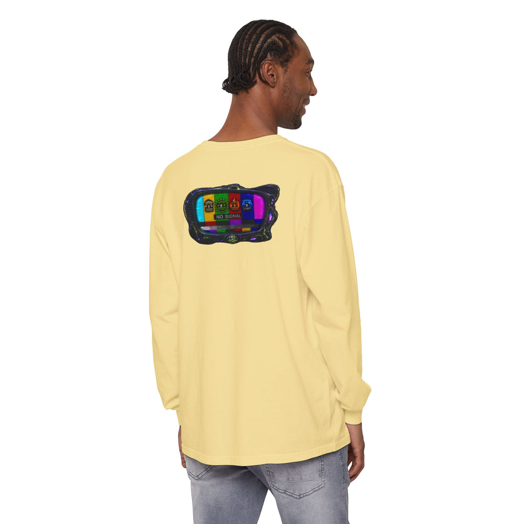I Survived 2020 — "No Signal" Test Pattern Tee Alien Broadcast Finale Summer Premiere Garment-Dyed Long Sleeve T-Shirt
