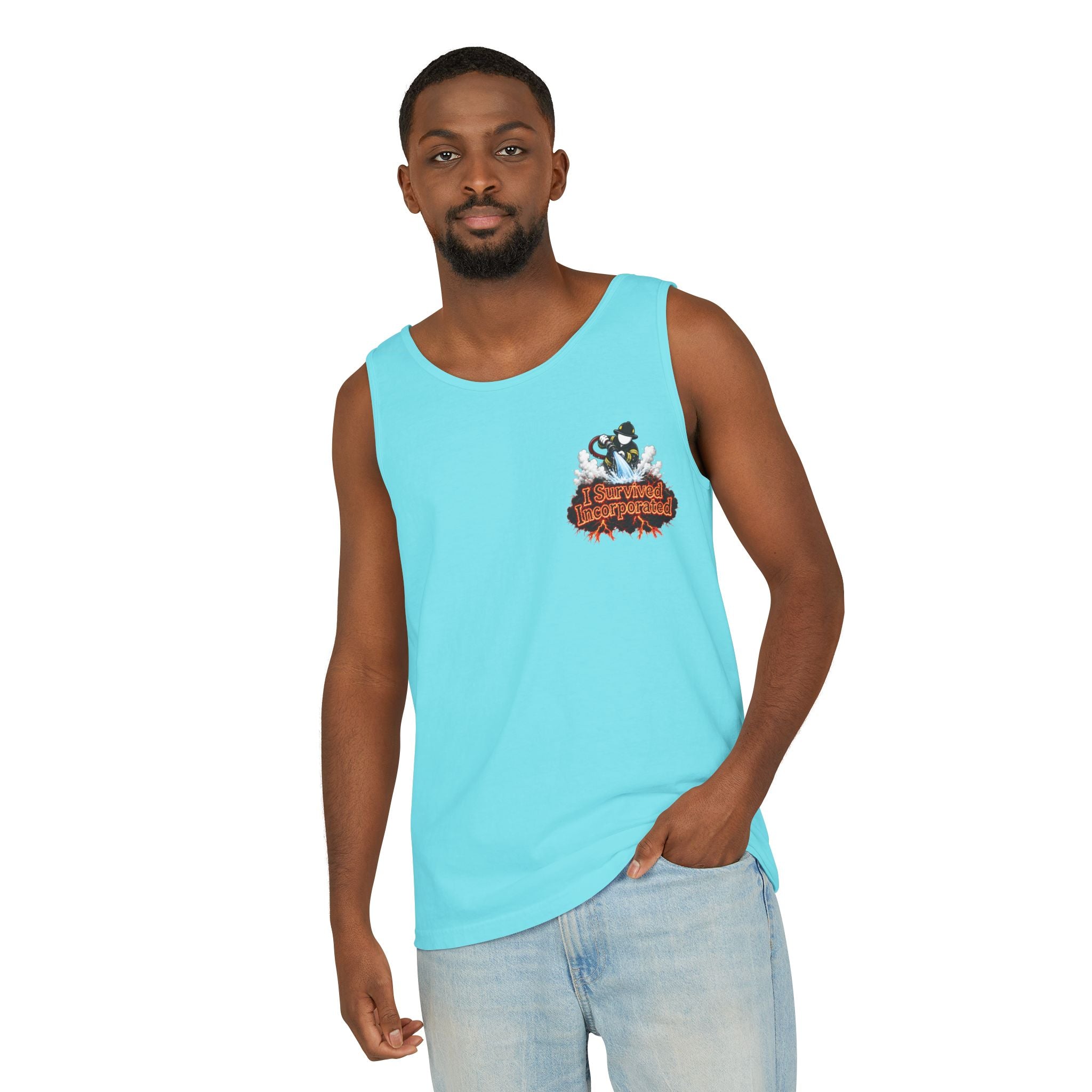 I Survived 2020 — "Please Stand By" Test Pattern Tee Wildfire Signal Edition Summer Premiere Unisex Garment-Dyed Tank Top