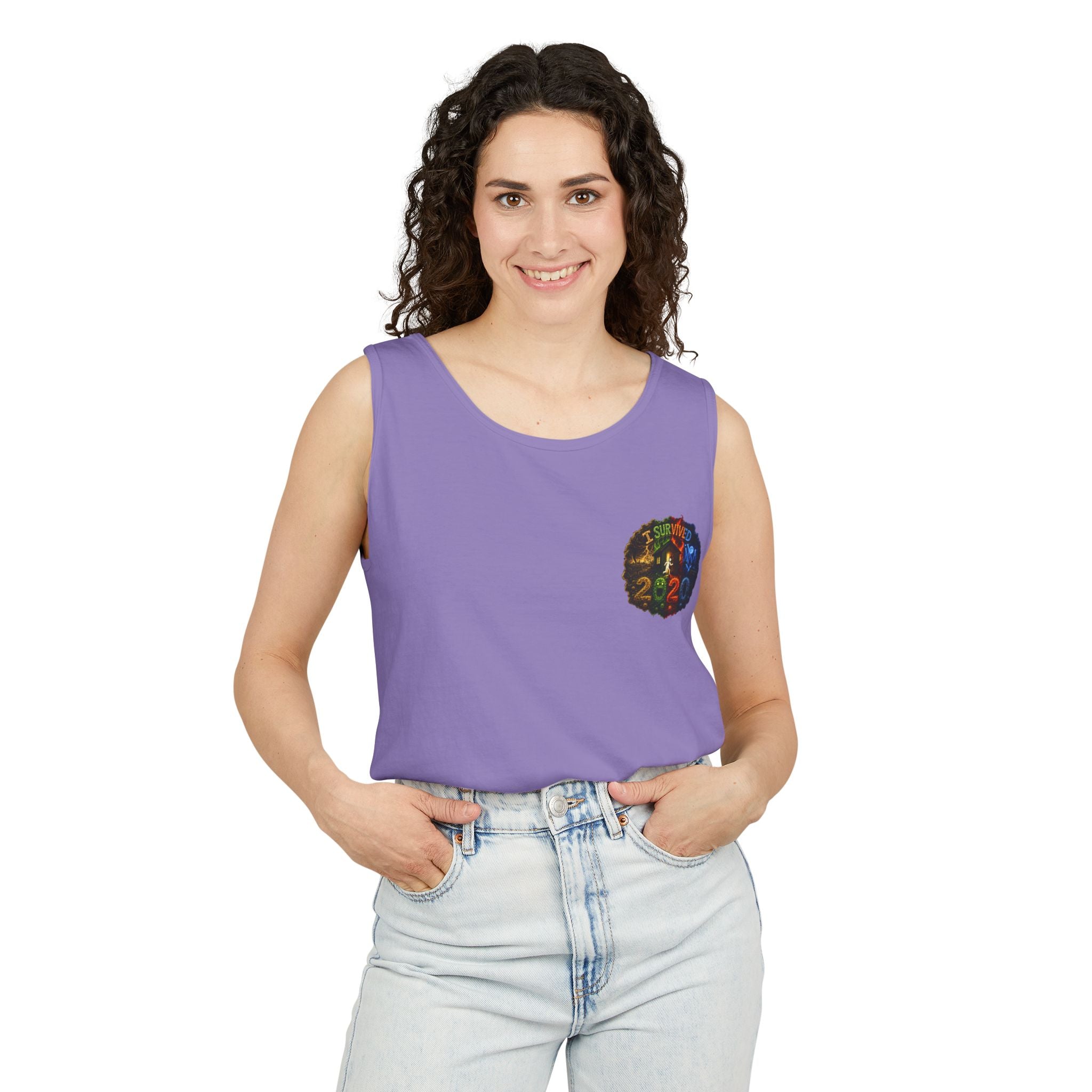 I Survived 2020 — "No Signal" Test Pattern Tee Alien Broadcast Finale Summer Premiere Unisex Garment-Dyed Tank Top
