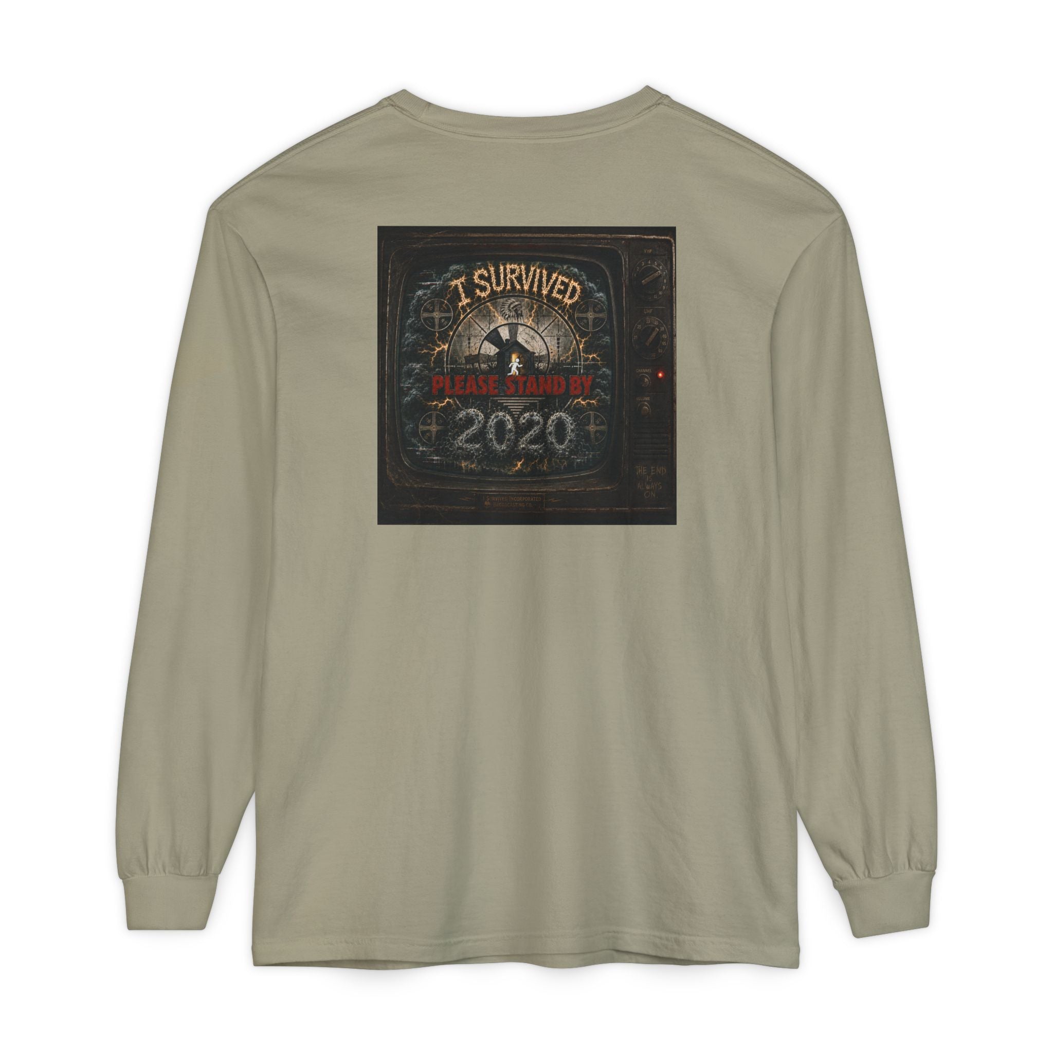 I Survived 2020 — "Please Stand By" Test Pattern Tee Summer Premier Unisex Garment-Dyed Long Sleeve T-Shirt