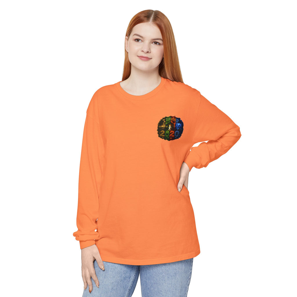I Survived 2020 — "No Signal" Test Pattern Tee Alien Broadcast Finale Summer Premiere Garment-Dyed Long Sleeve T-Shirt
