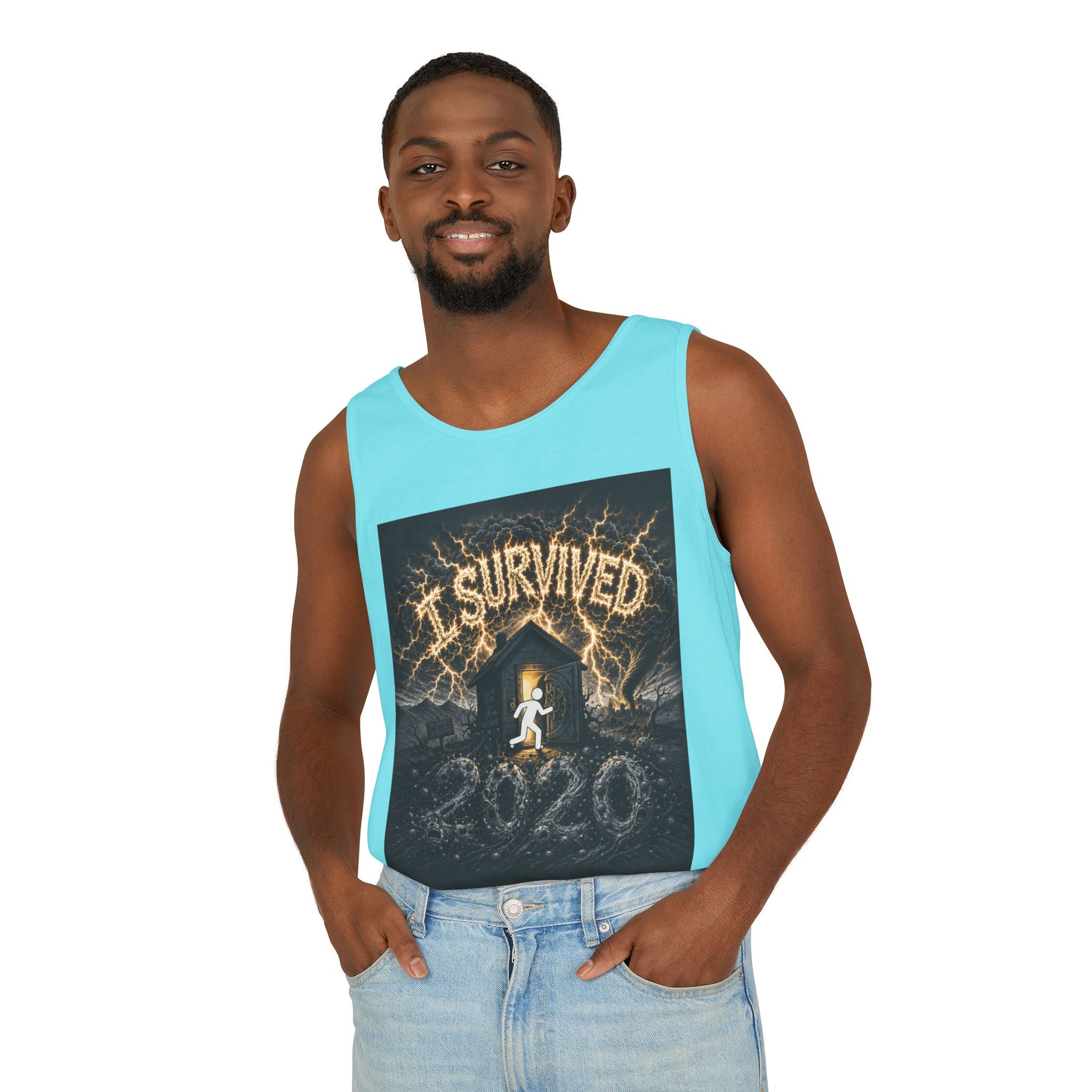 I Survived 2020 — Original Design Teaser Tee | Season 1 Premiere Drop Unisex Garment-Dyed Tank Top
