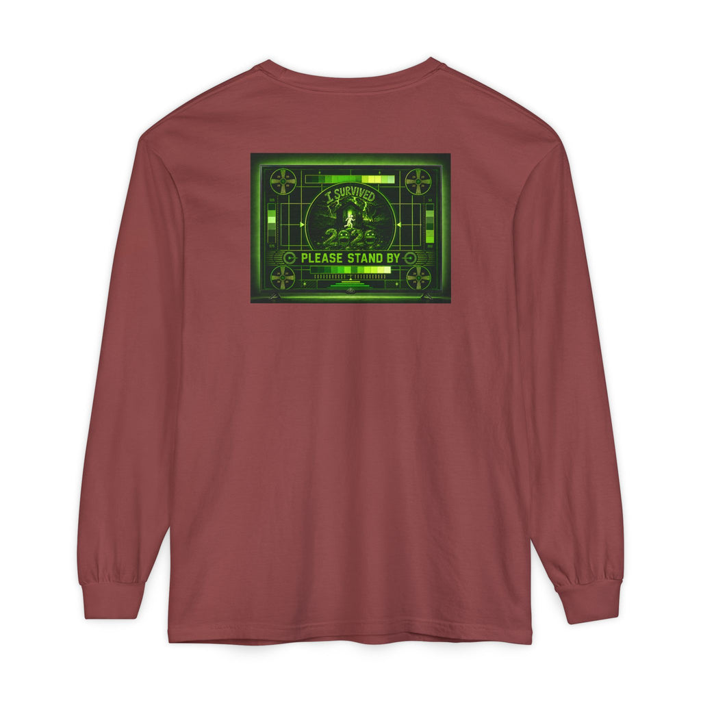 I Survived 2020 — "Please Stand By" Test Pattern Toxic Signal Tee Summer Premiere Unisex Garment-Dyed Long Sleeve T-Shirt