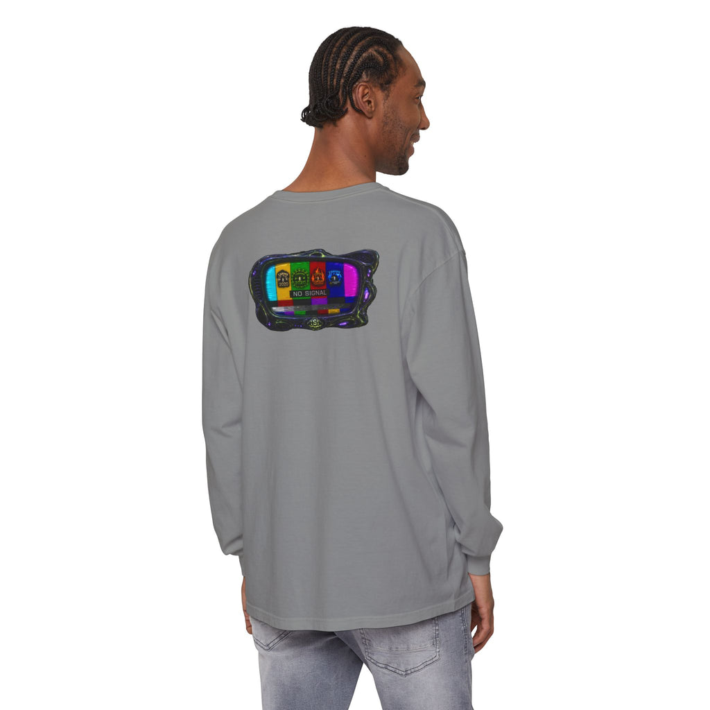 I Survived 2020 — "No Signal" Test Pattern Tee Alien Broadcast Finale Summer Premiere Garment-Dyed Long Sleeve T-Shirt
