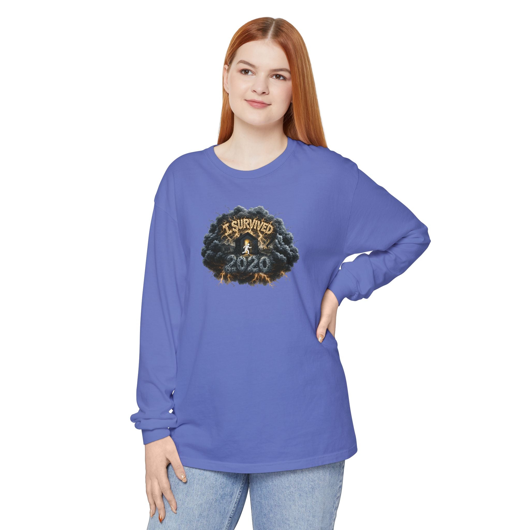 I Survived 2020 — Original PILOT Design: Director's Cut Unisex Garment-Dyed Long Sleeve T-Shirt