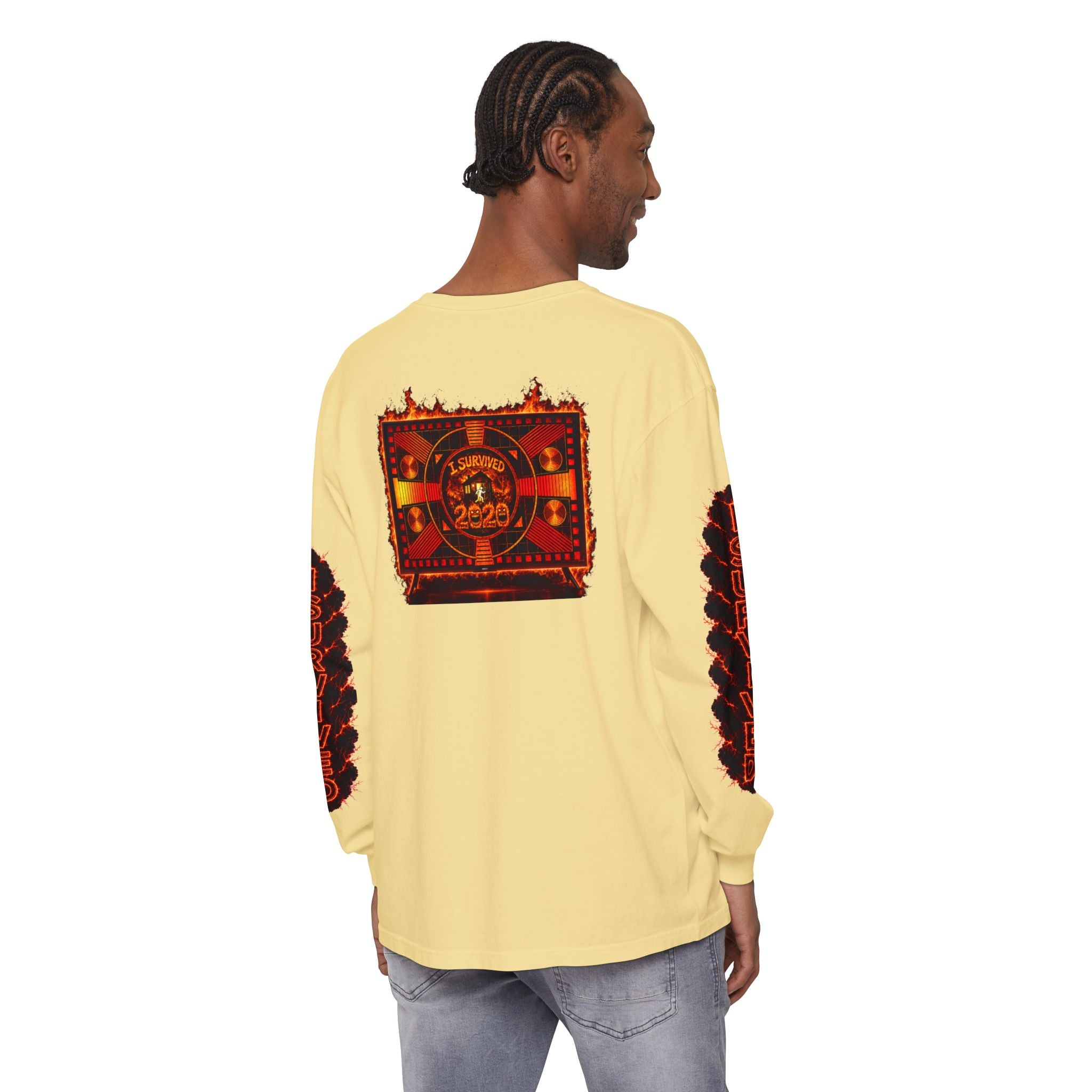 I Survived 2020 — "Please Stand By" Test Pattern Tee Special Edition Wildfire Signal Edition Summer Premiere Unisex Garment-Dyed Long Sleeve T-Shirt
