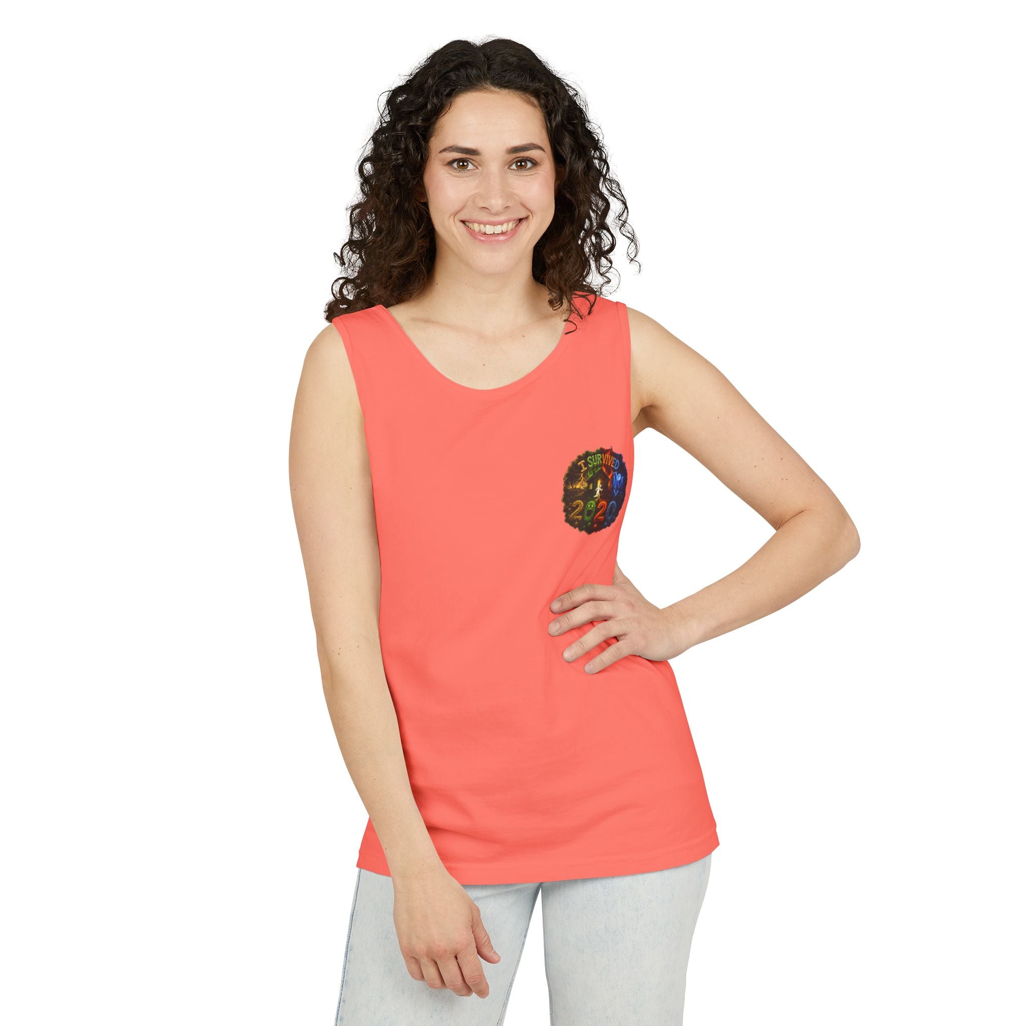 I Survived 2020 — "No Signal" Test Pattern Tee Alien Broadcast Finale Summer Premiere Unisex Garment-Dyed Tank Top