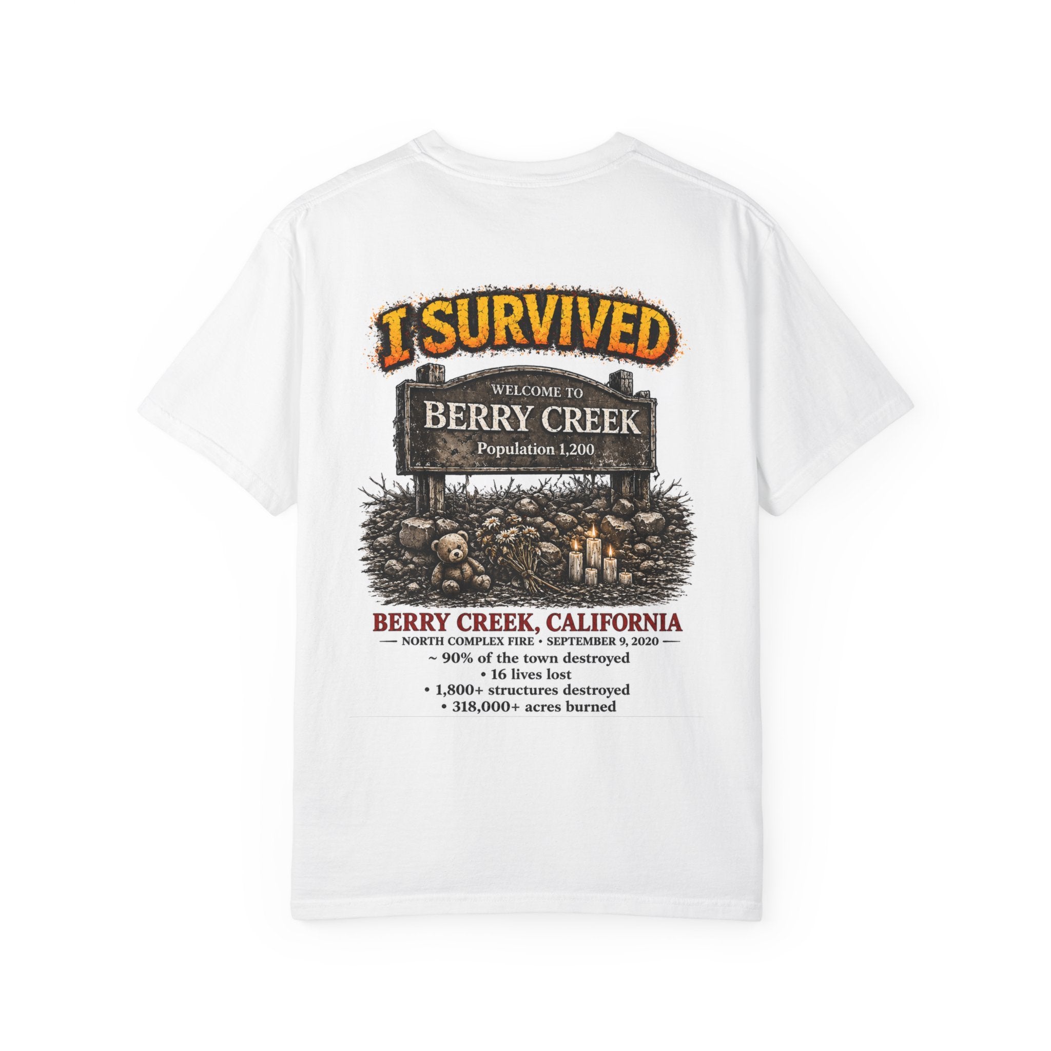 J'ai survécu à 2020 — S2:É1 « Berry Creek » | T-shirt unisexe teint en pièce édition feux de forêt