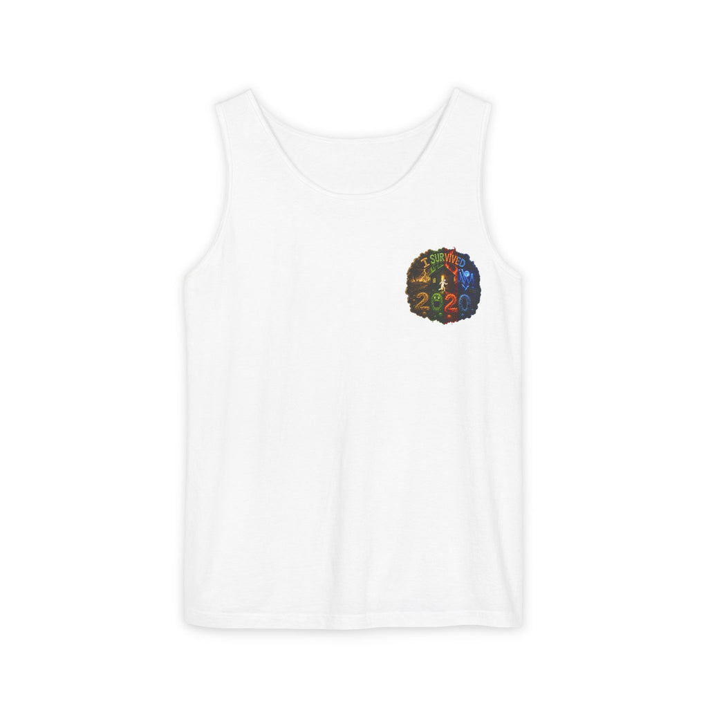 I Survived 2020 — "No Signal" Test Pattern Tee Alien Broadcast Finale Summer Premiere Unisex Garment-Dyed Tank Top