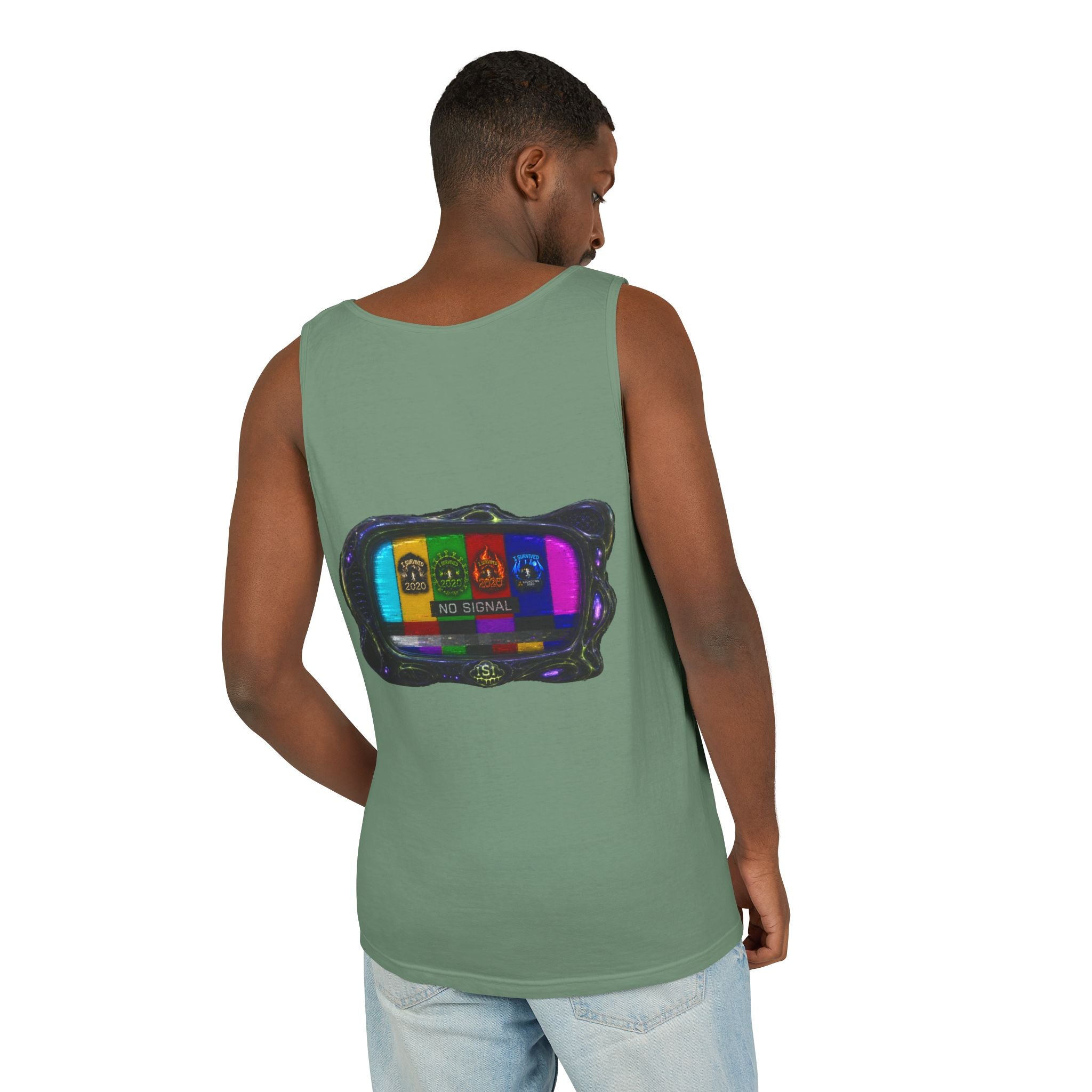 I Survived 2020 — "No Signal" Test Pattern Tee Alien Broadcast Finale Summer Premiere Unisex Garment-Dyed Tank Top