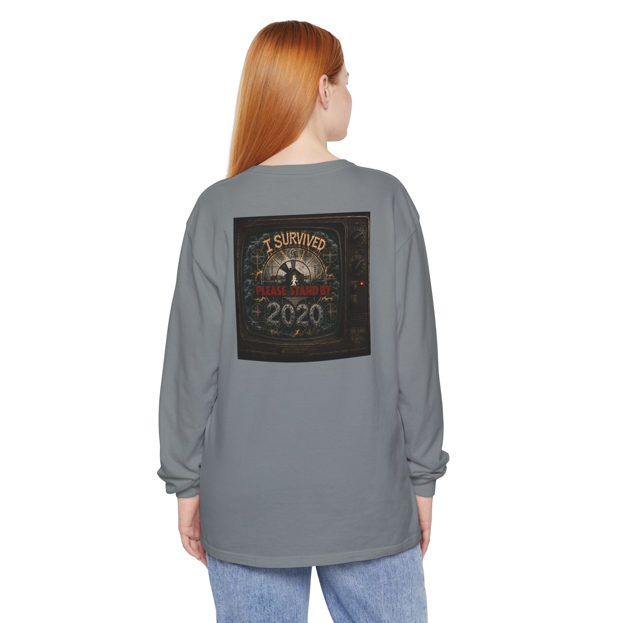 I Survived 2020 — "Please Stand By" Test Pattern Tee Summer Premier Unisex Garment-Dyed Long Sleeve T-Shirt