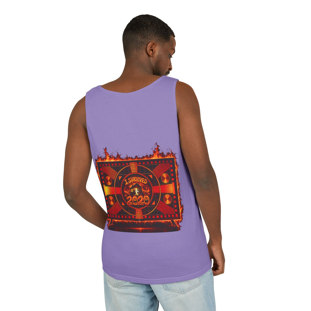 I Survived 2020 — "Please Stand By" Test Pattern Tee Wildfire Signal Edition Summer Premiere Unisex Garment-Dyed Tank Top