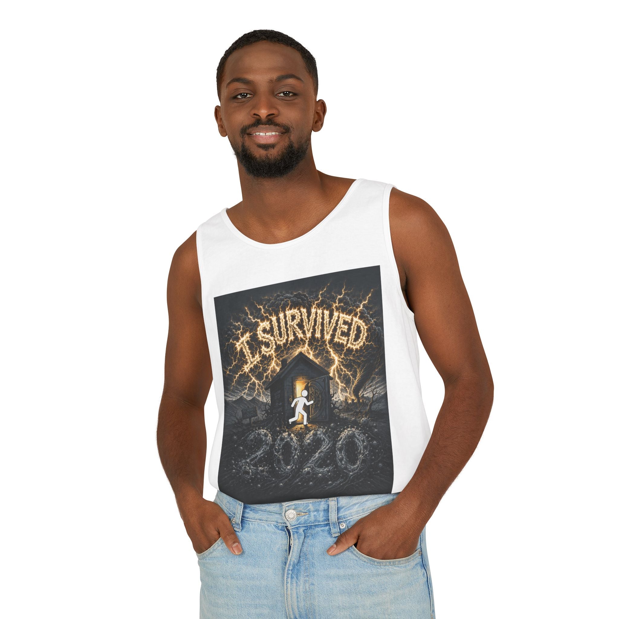 I Survived 2020 — Original Design Teaser Tee | Season 1 Premiere Drop Unisex Garment-Dyed Tank Top