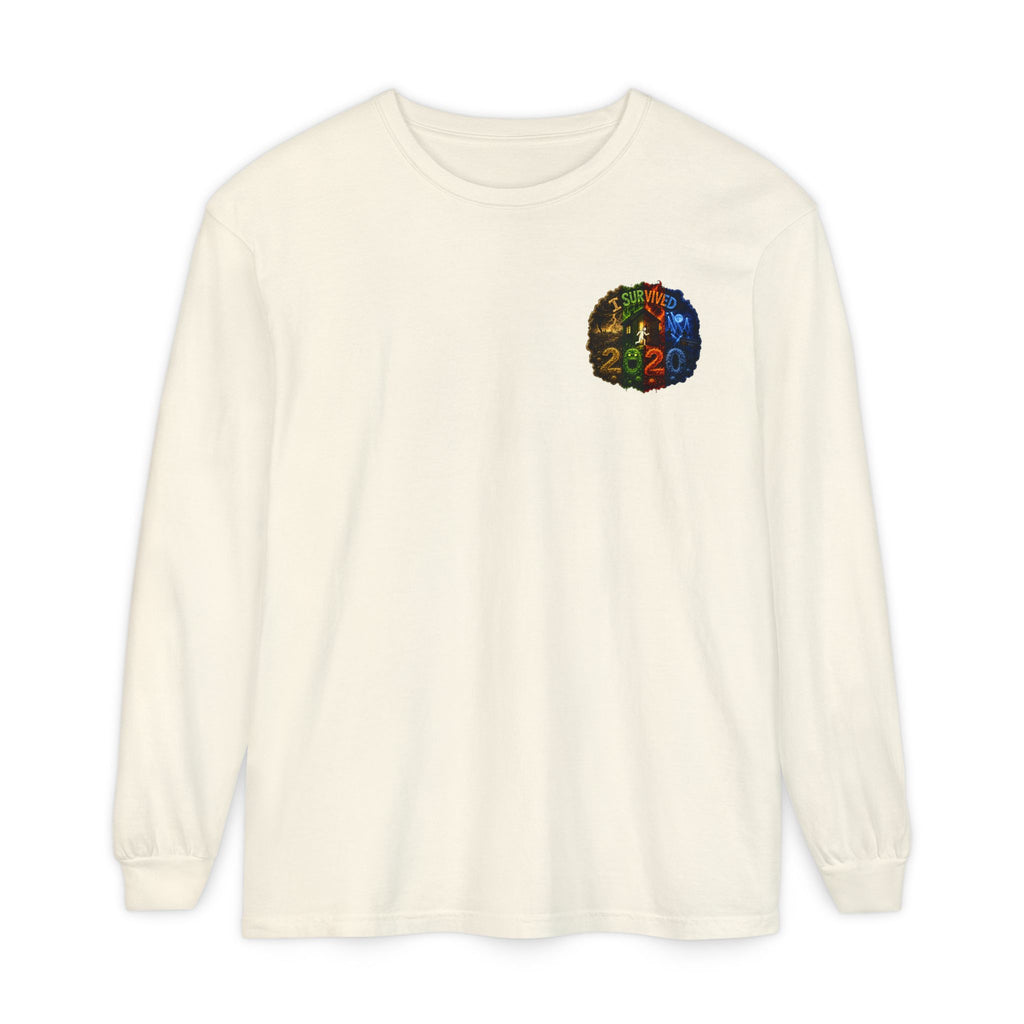 I Survived 2020 — "No Signal" Test Pattern Tee Alien Broadcast Finale Summer Premiere Garment-Dyed Long Sleeve T-Shirt